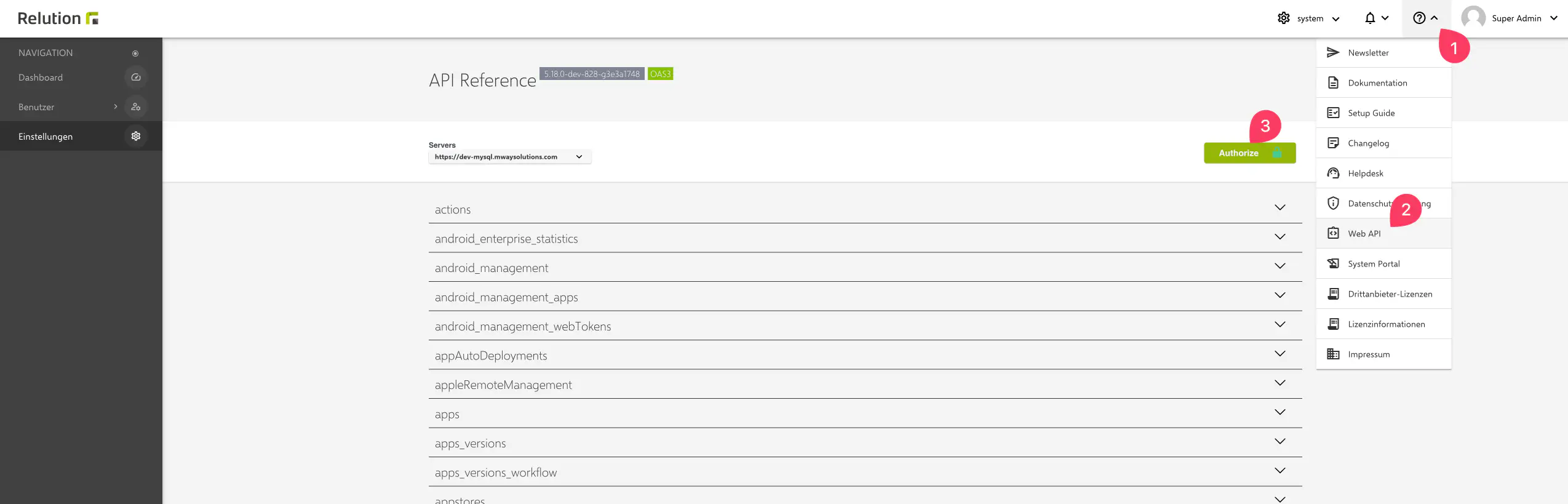 Logging-User in Relution Web API autorisieren und Loglevel steuern