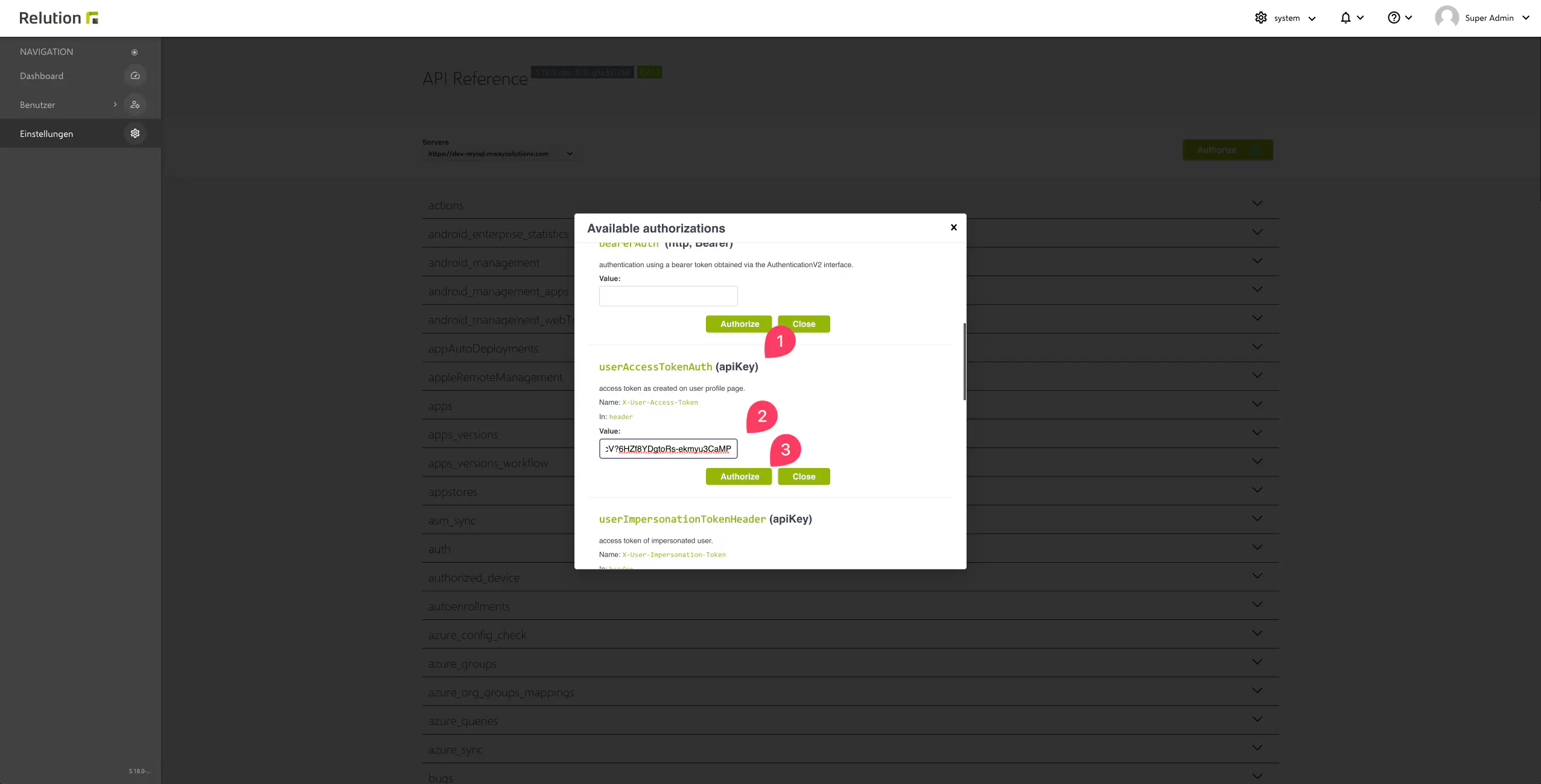 Logging-Konfiguration per Web API mit Access Token ausführen