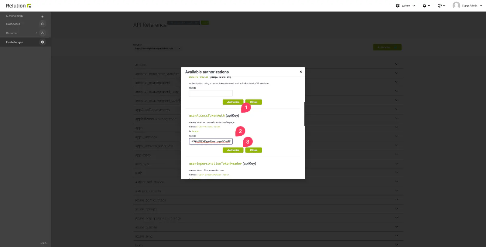 Logging-Konfiguration per Web API mit Access Token ausführen