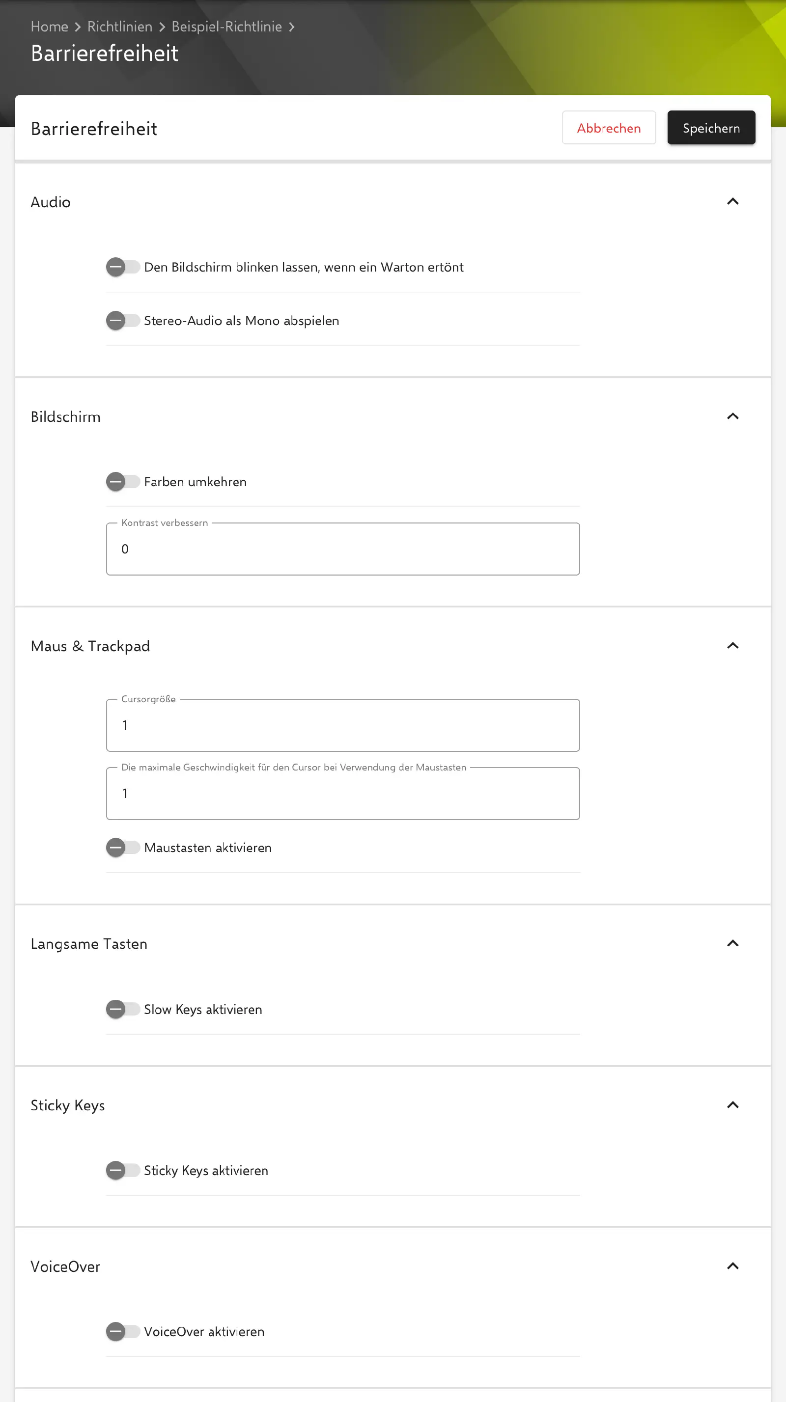 Formular Barrierefreiheit im Relution-Portal