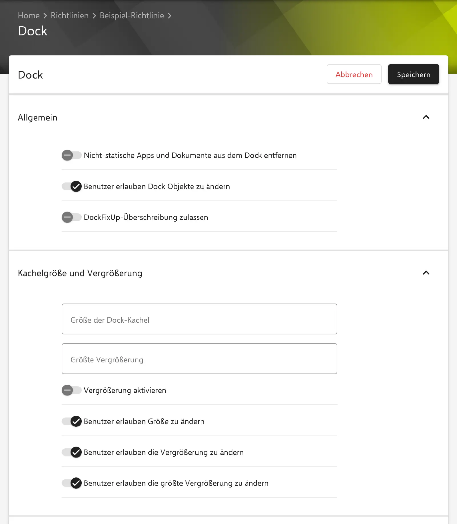 Formular Dock im Relution-Portal