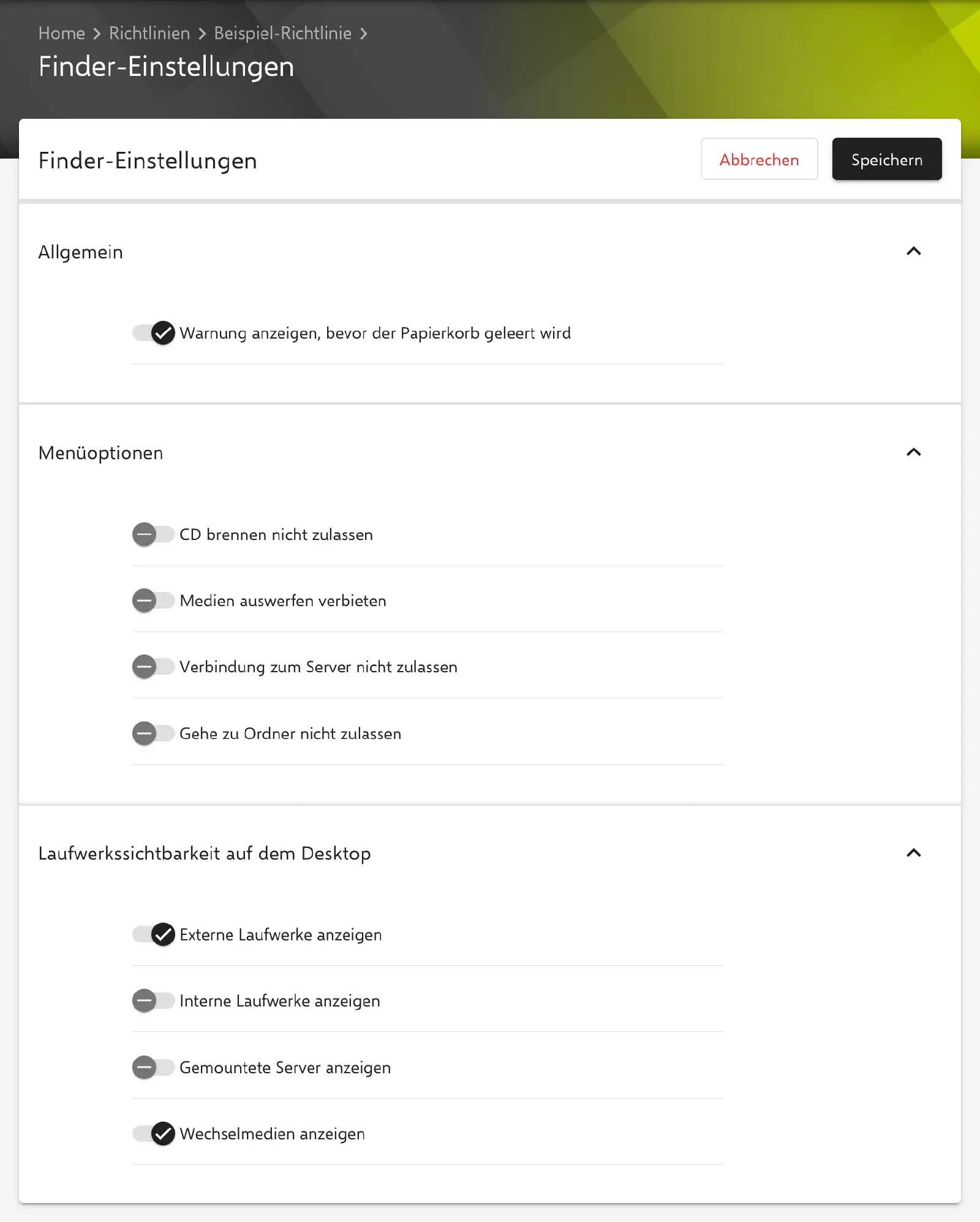 Formular Finder-Einstellungen im Relution-Portal