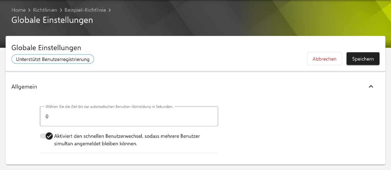 Formular Globale Einstellungen im Relution-Portal
