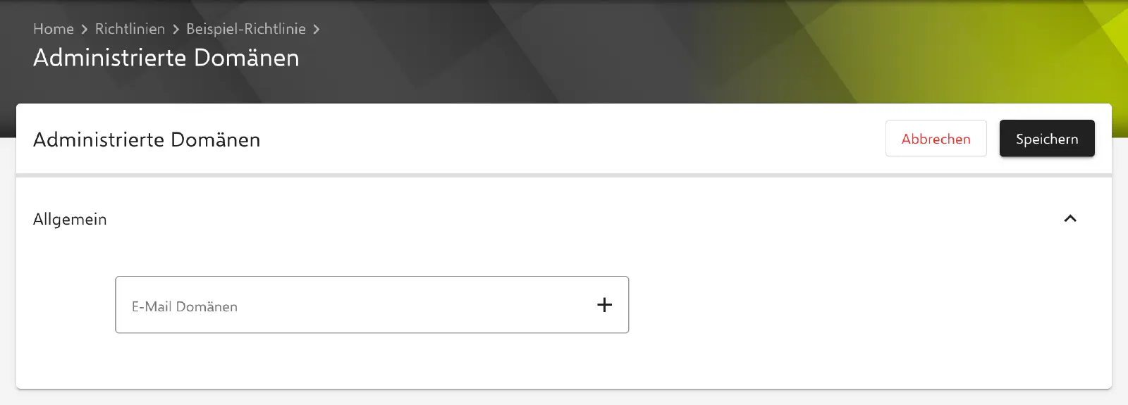 Formular Administrierte Domänen im Relution-Portal