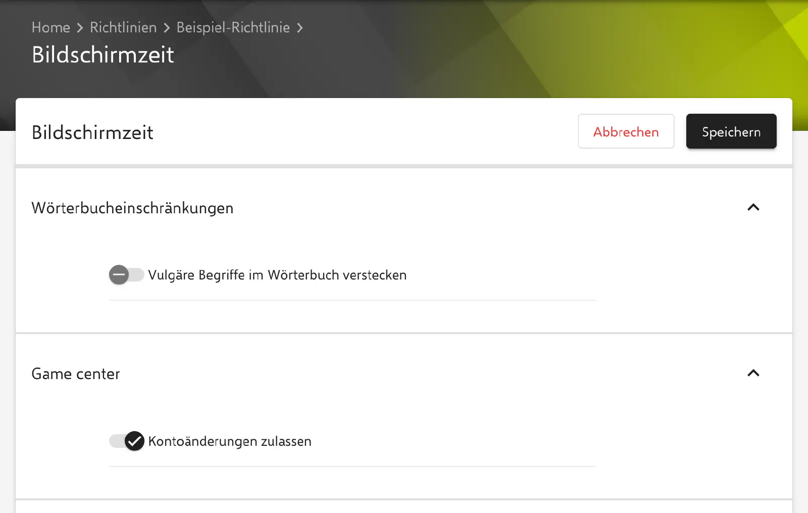 Formular Bildschirmzeit im Relution-Portal