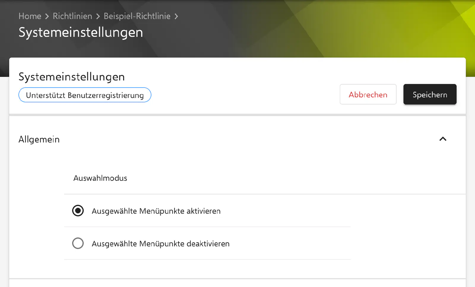 Formular Systemeinstellungen im Relution-Portal