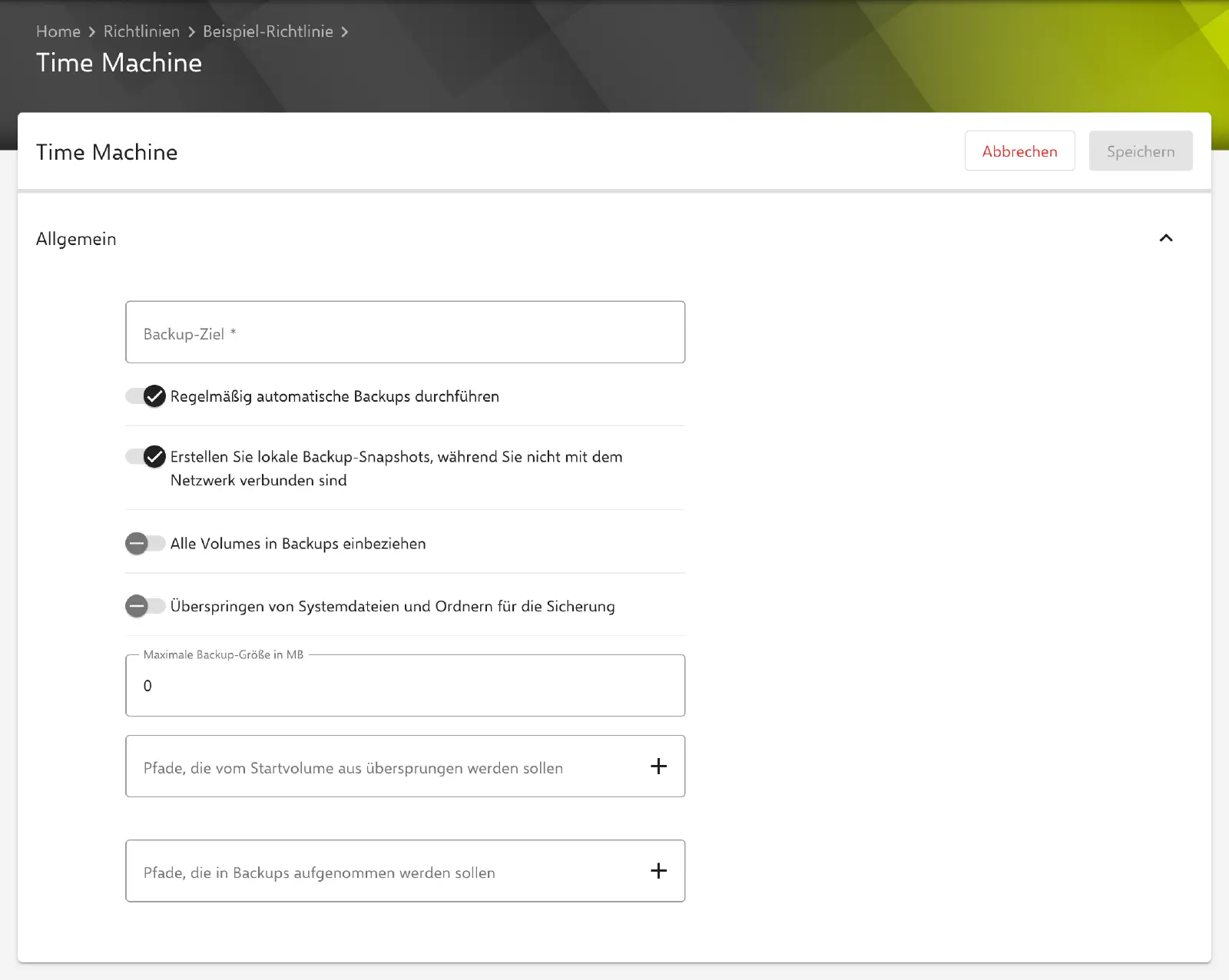 Formular Time Machine im Relution-Portal