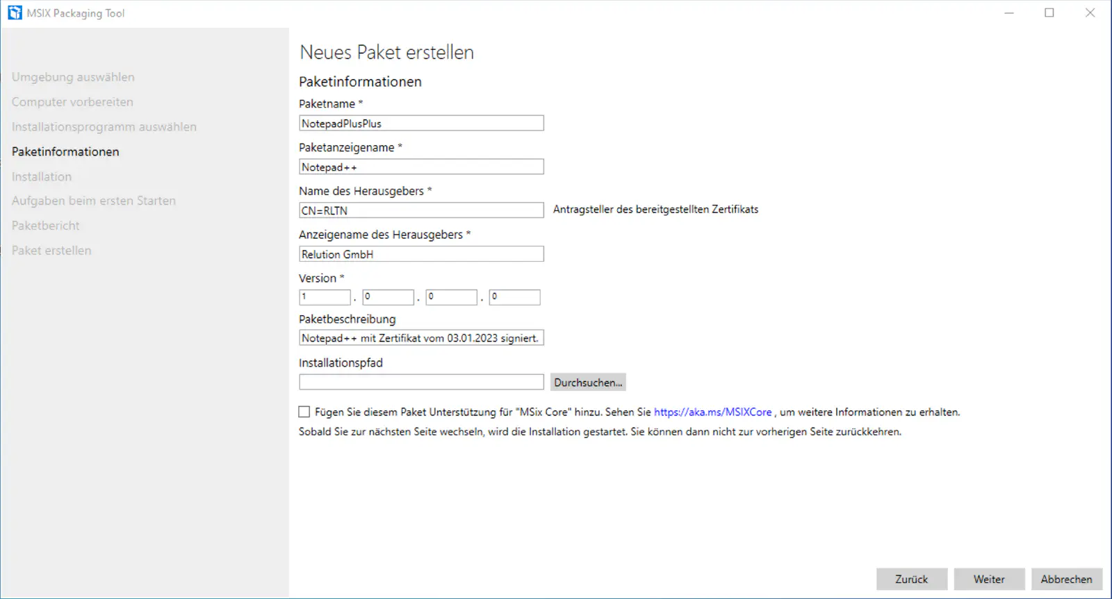 MSIX Packaging Tool