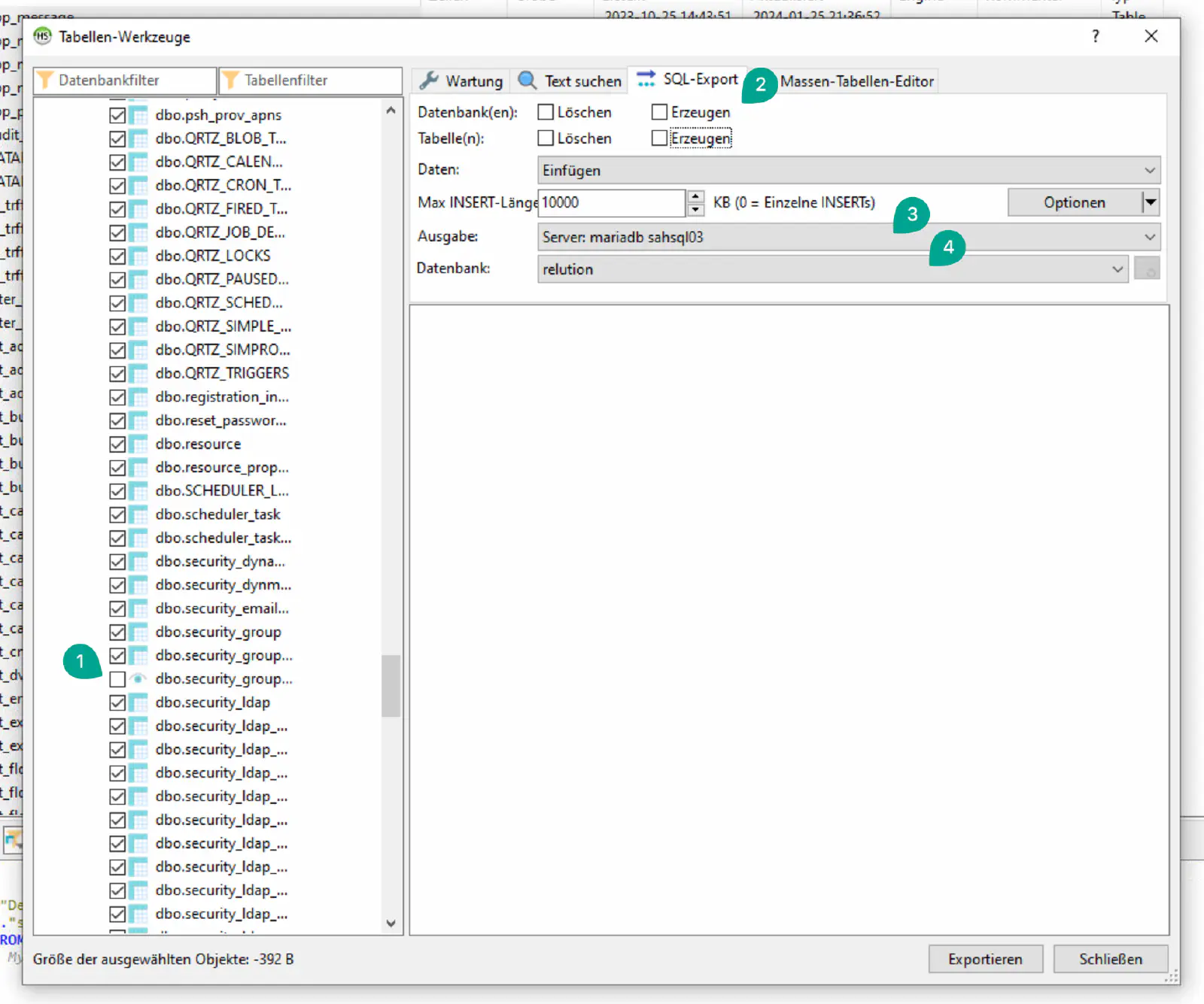 MSSQL Datenbankexport in HeidiSQL für Migration zu MariaDB konfigurieren