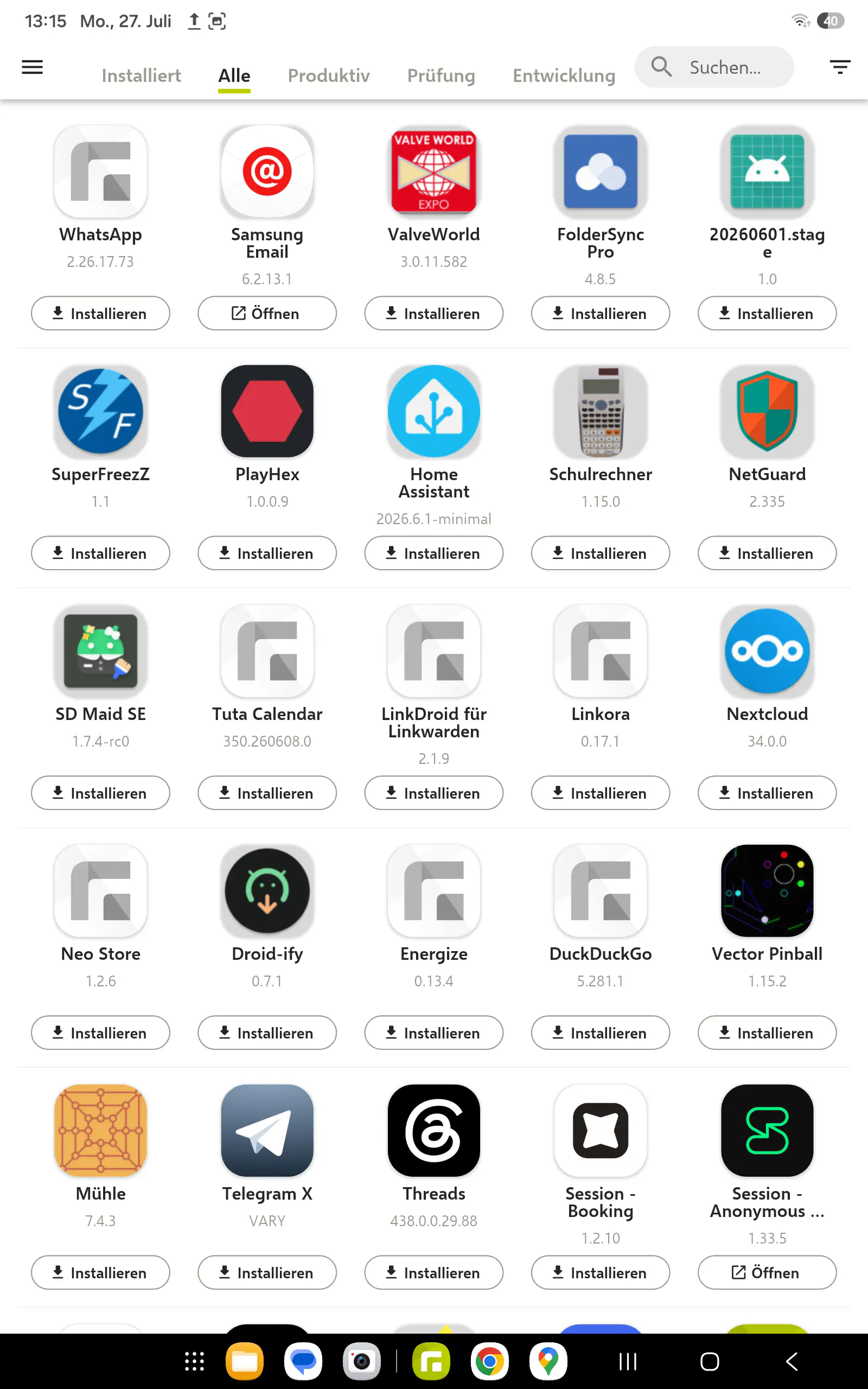 Bereich Prüfung in der oberen Leiste des Relution App Stores
