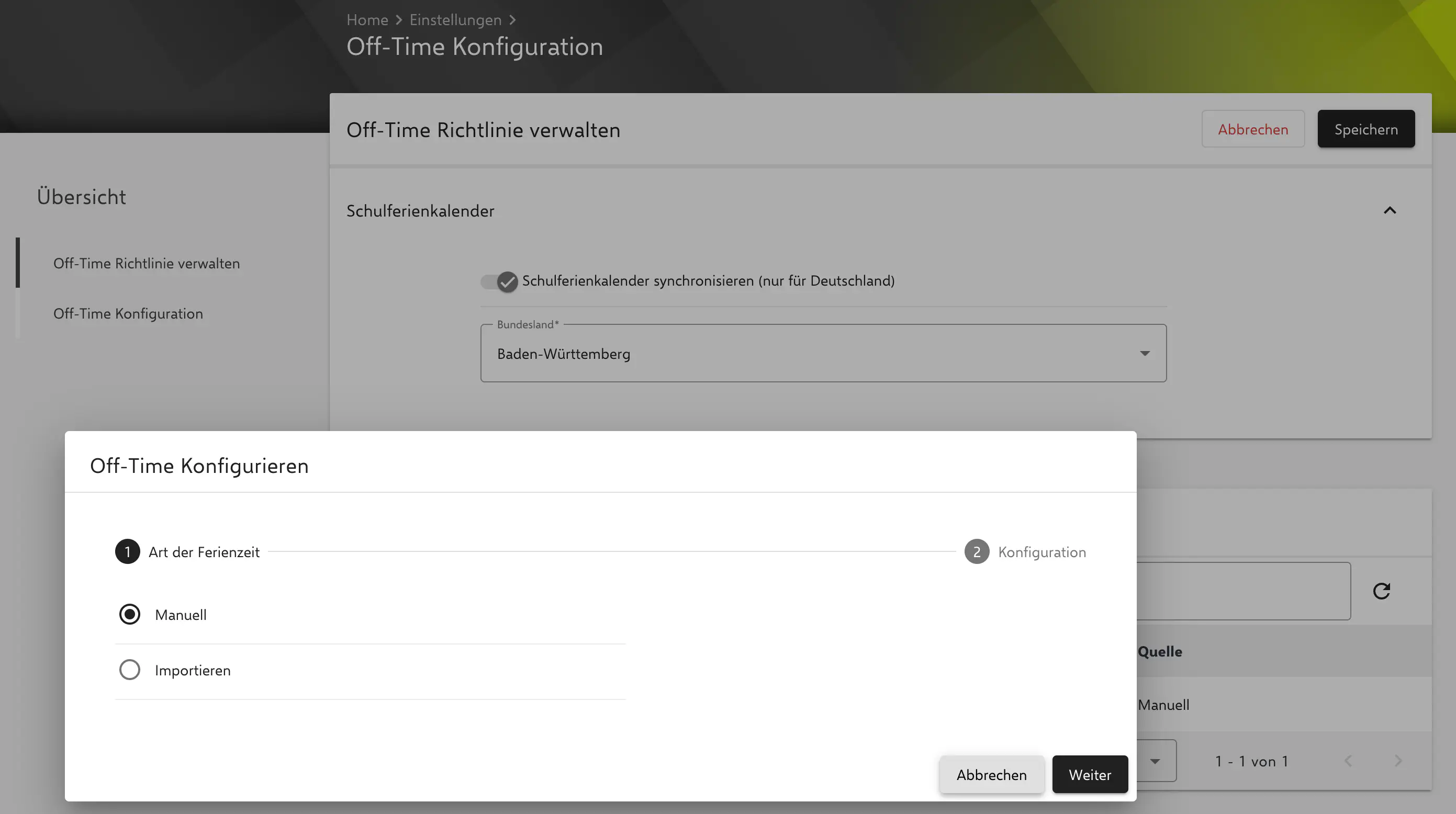 Off-Time Zeiträume manuell definieren oder Kalenderdatei in Relution importieren