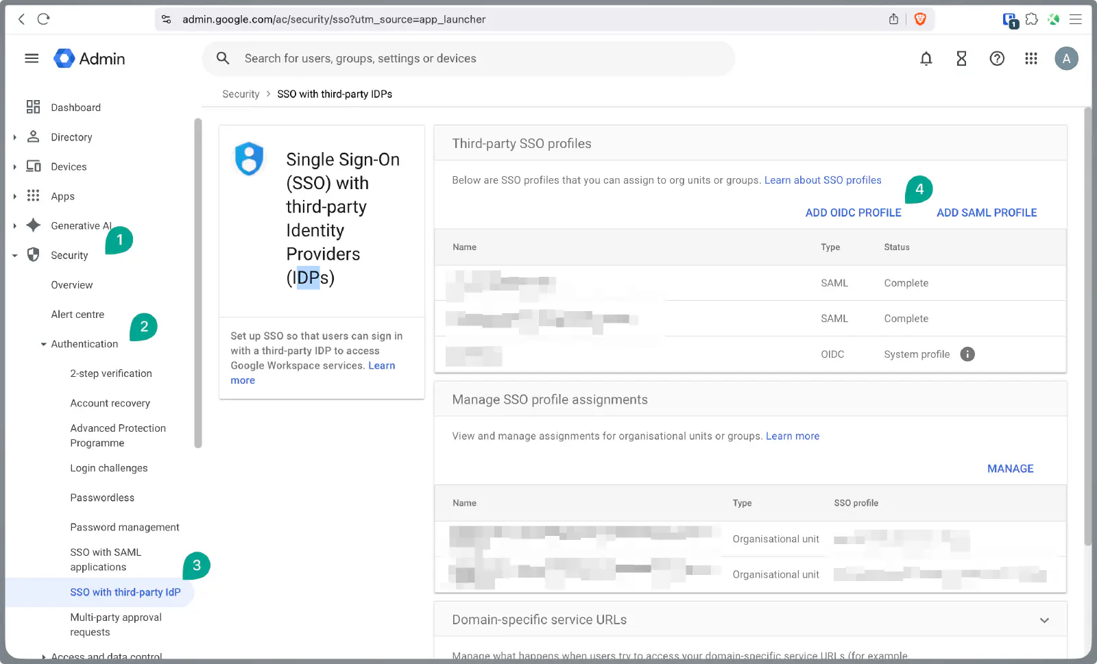 Google Admin Console Security Authentication SSO with third-party IdP OIDC profile creation