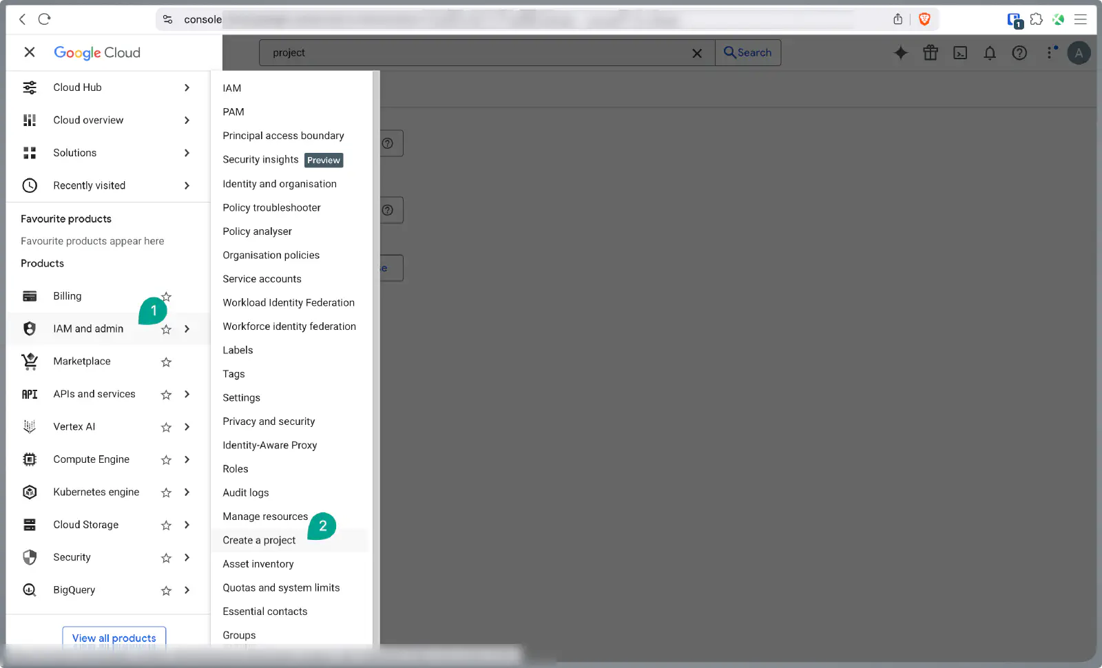 Créer ou sélectionner un nouveau projet dans la Google Cloud Console