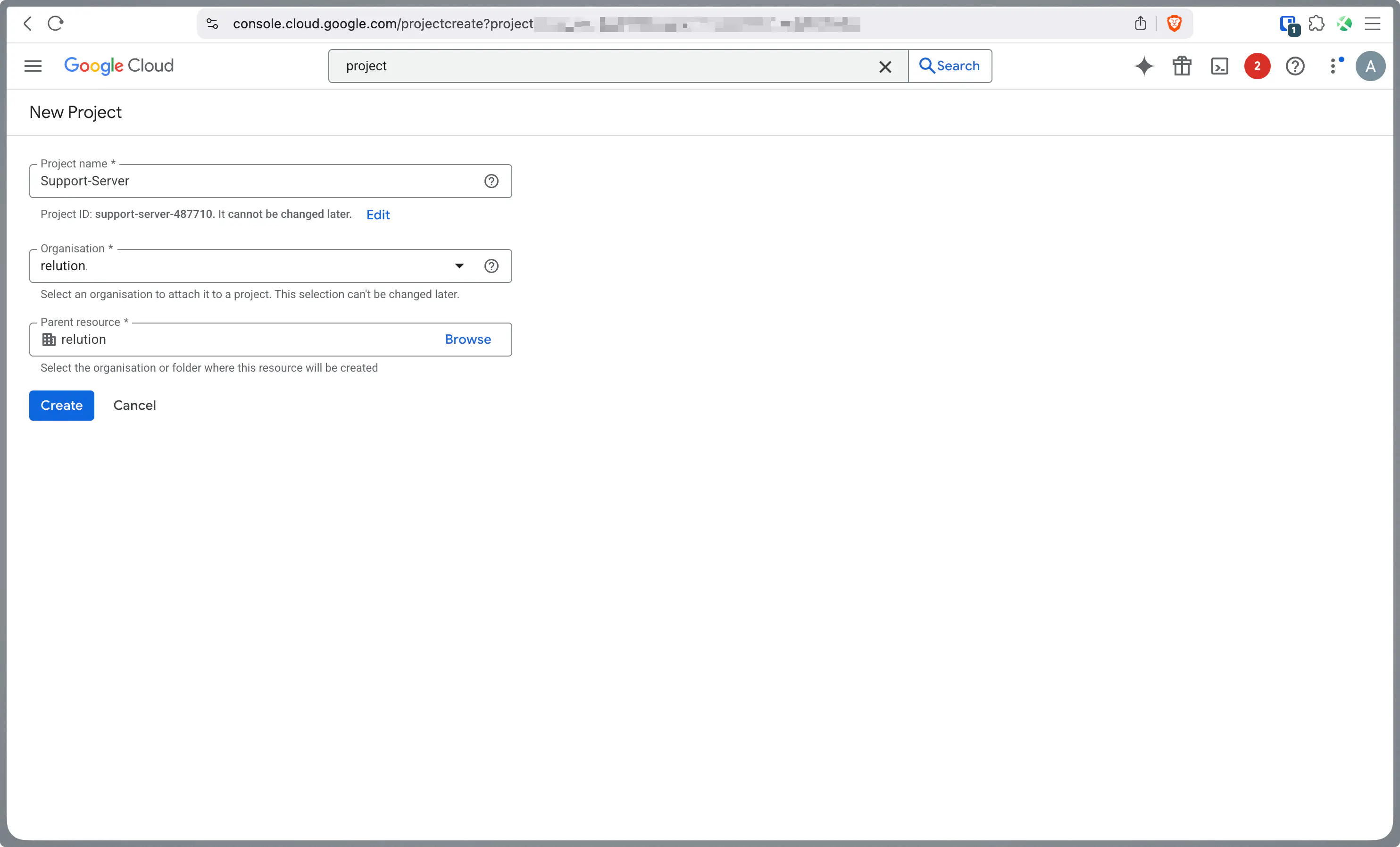 Saisir et confirmer les détails du projet dans la Google Cloud Console