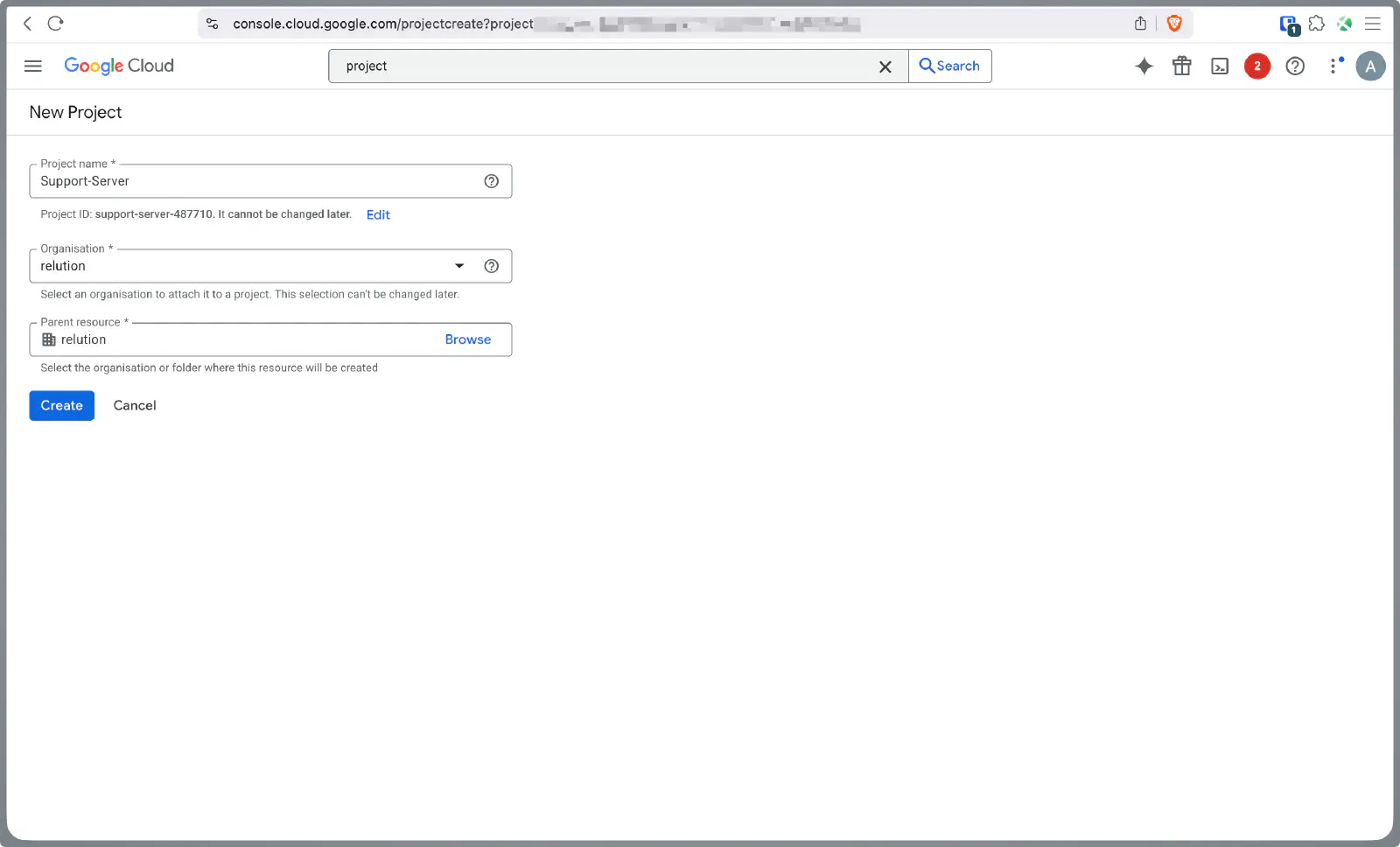Google Cloud Console showing newly created project selected for OIDC configuration