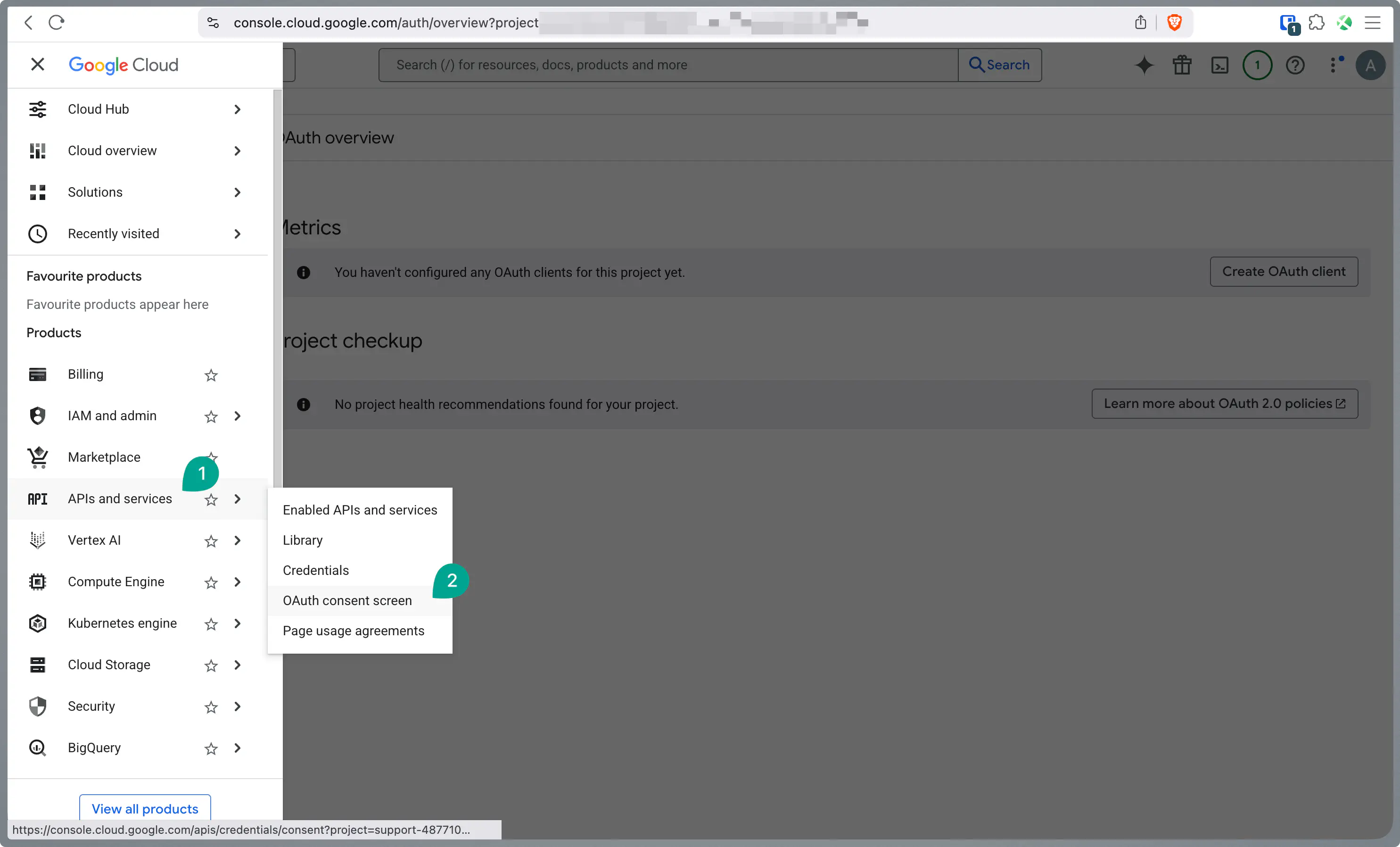 Configurer l’écran de consentement OAuth dans la Google Cloud Console sous APIs et Services