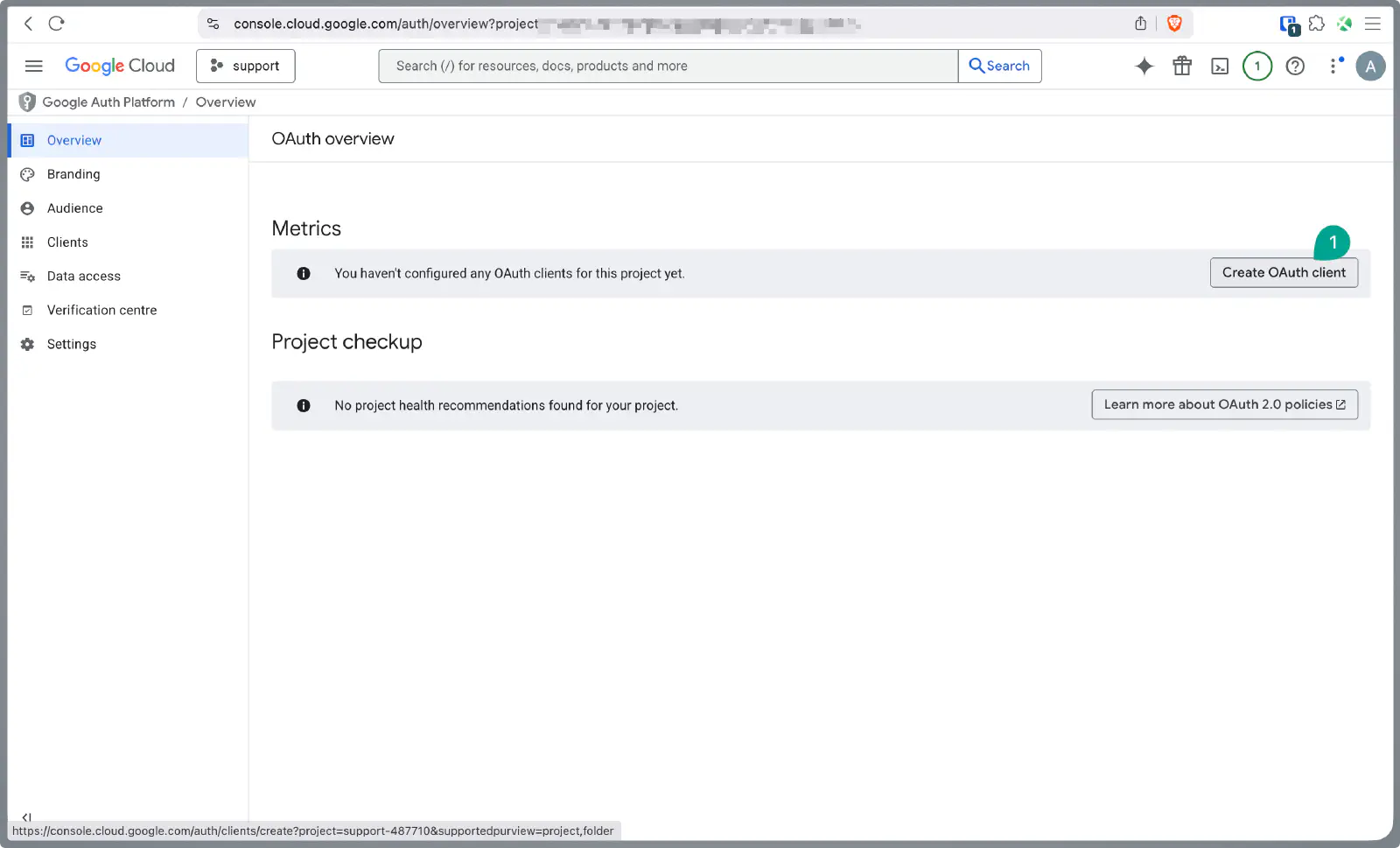 Google Cloud Console Credentials page with Create Credentials button and OAuth client ID option