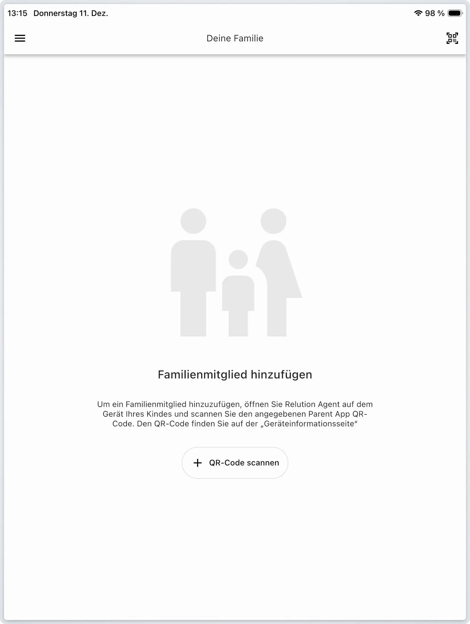 QR-Code für Relution Parent App Kopplung auf dem Schülergerät anzeigen
