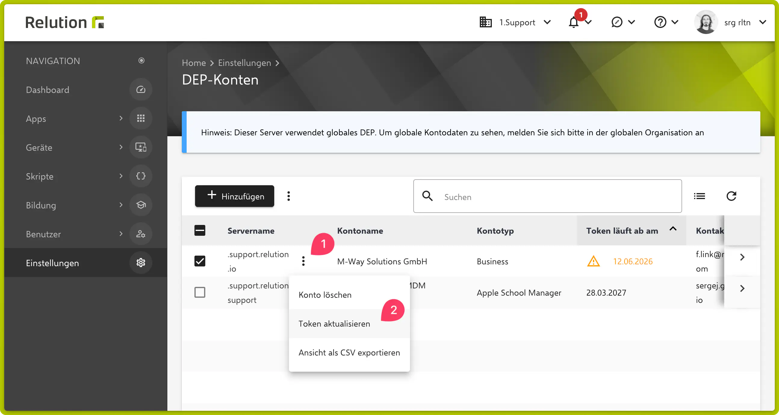 Relution DEP Mise à jour Étape 2