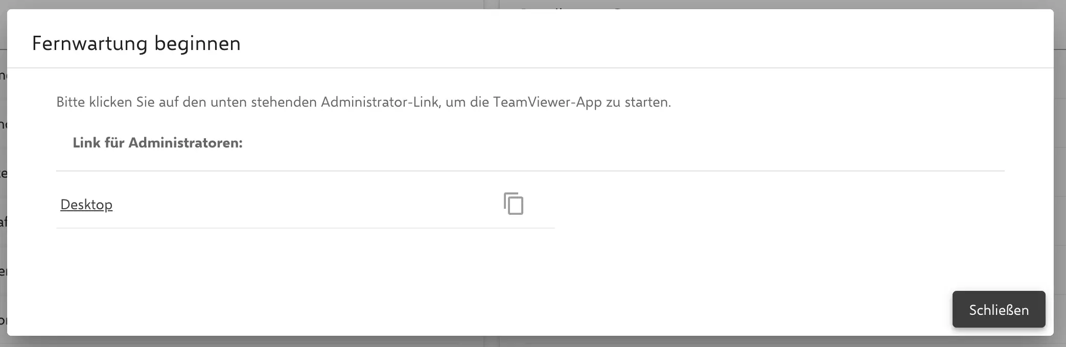 Desktop-Link für Fernwartungssitzung