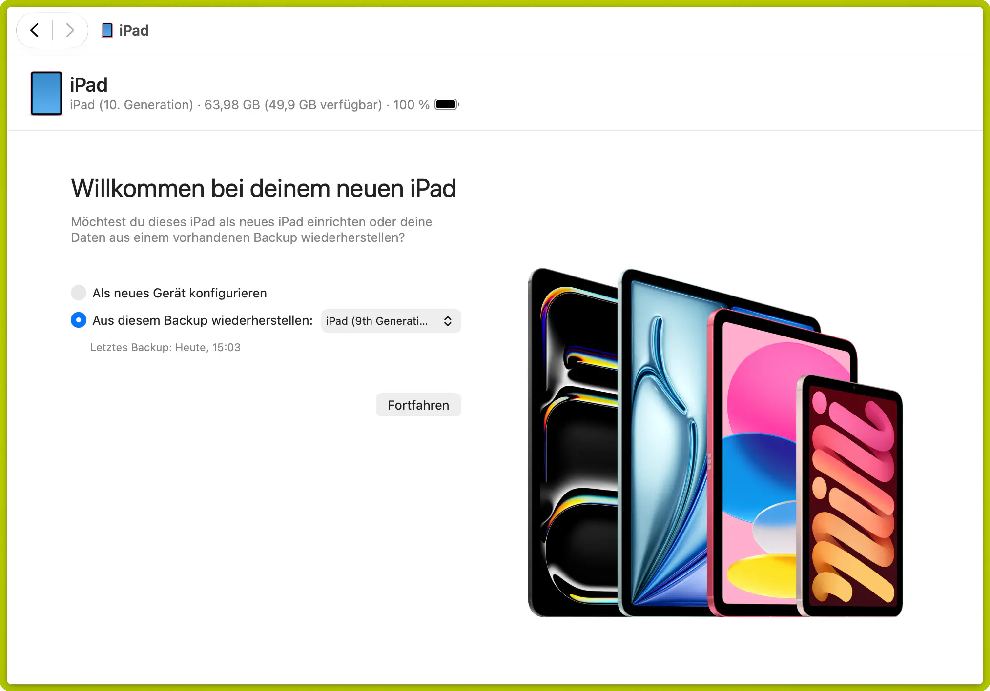 Wiederherstellung aus einem lokalen Backup über den Finder auf dem Mac auswählen