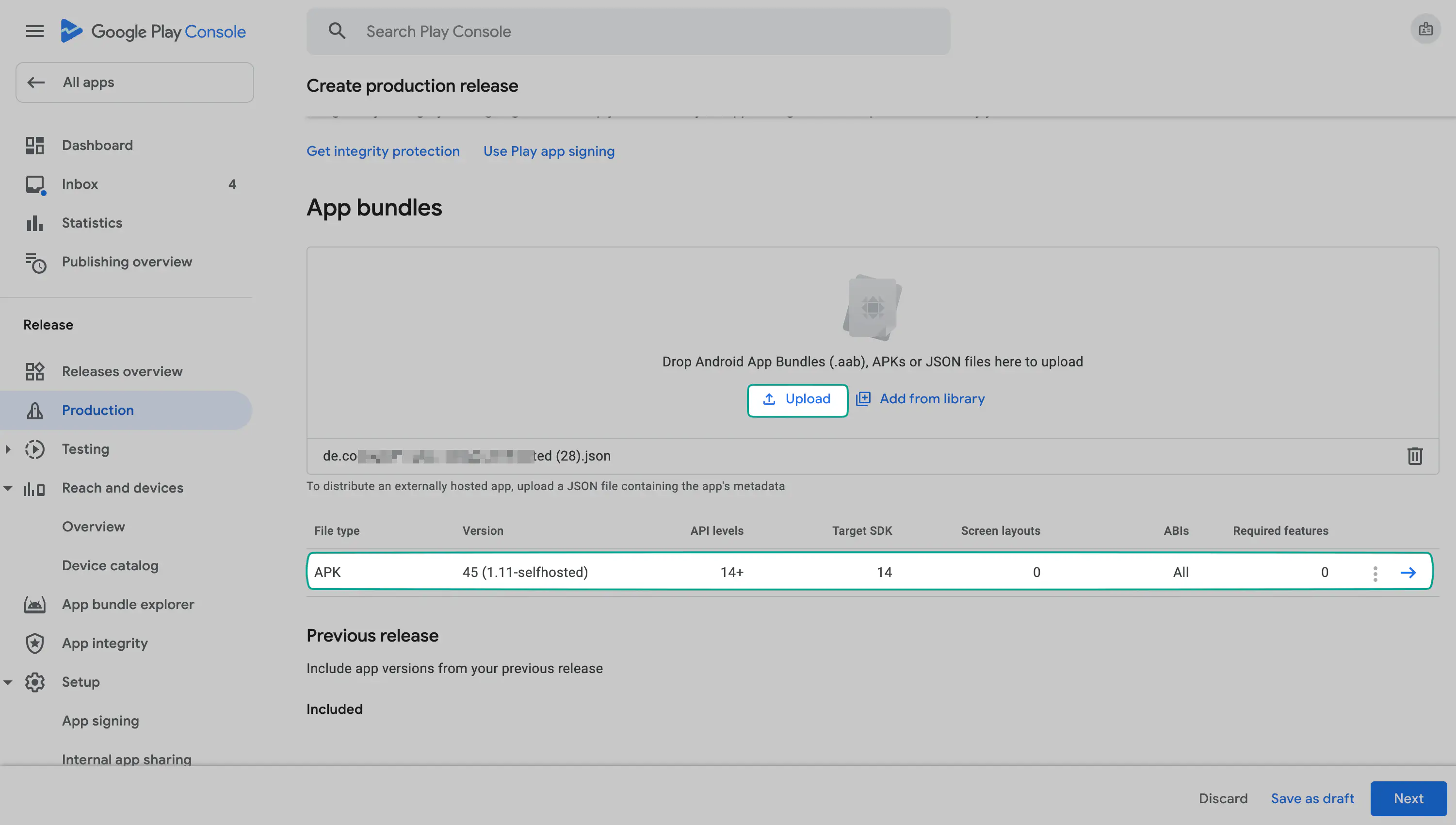 JSON-Metadaten aus Relution in Google Play Console hochladen