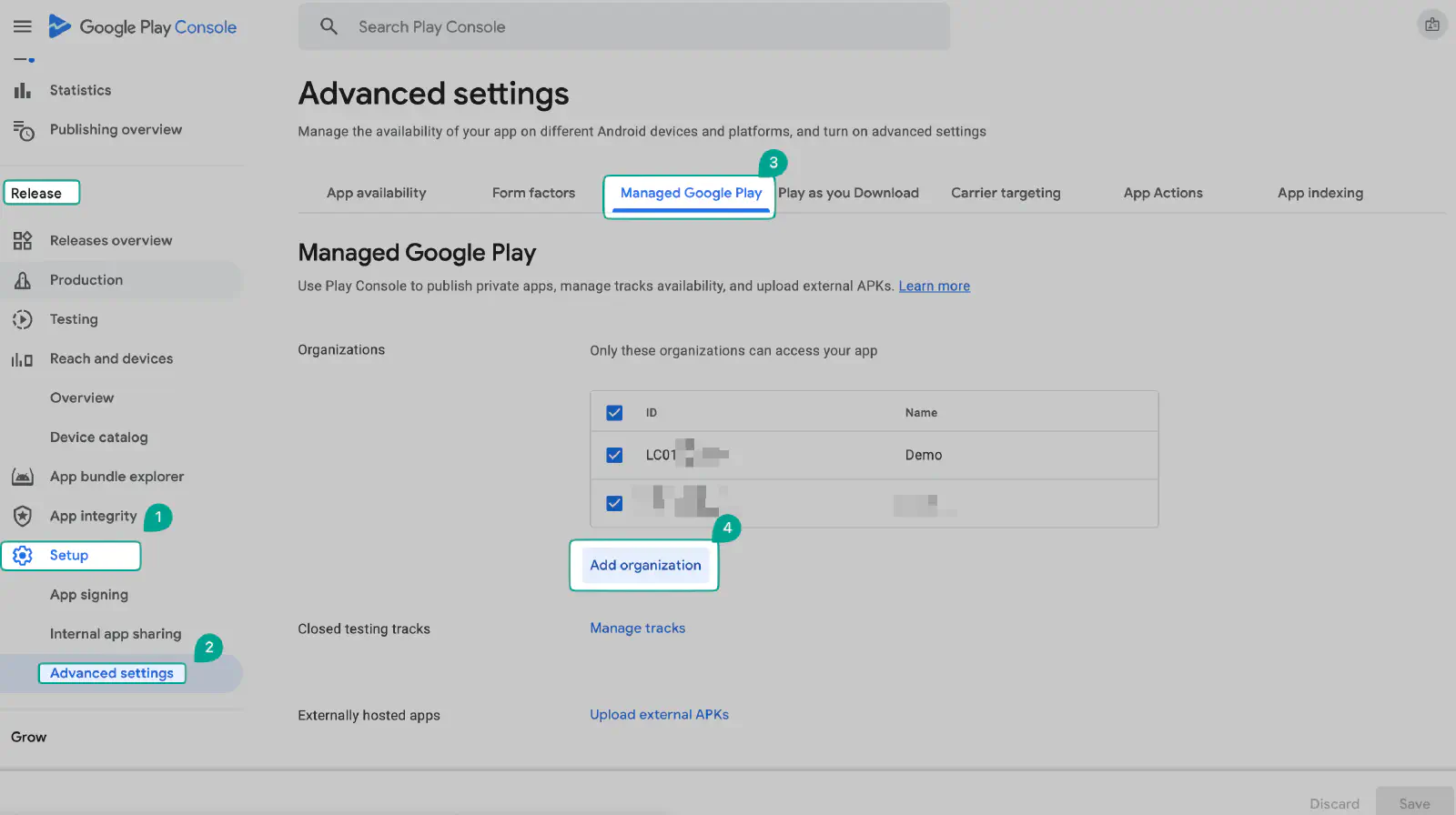 Ajout de l’ID d’organisation Relution dans Google Play Console