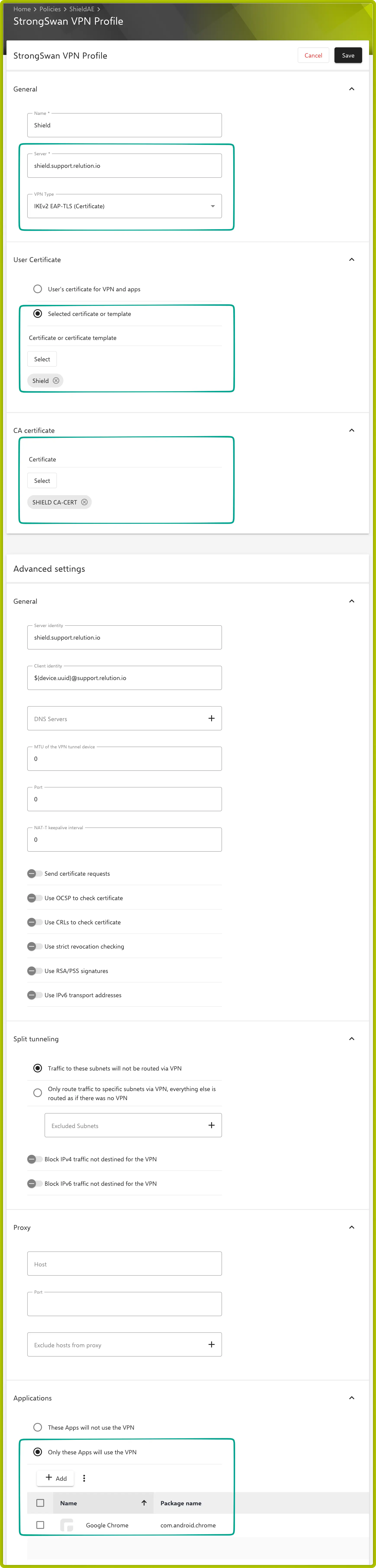 Android Enterprise VPN configuration