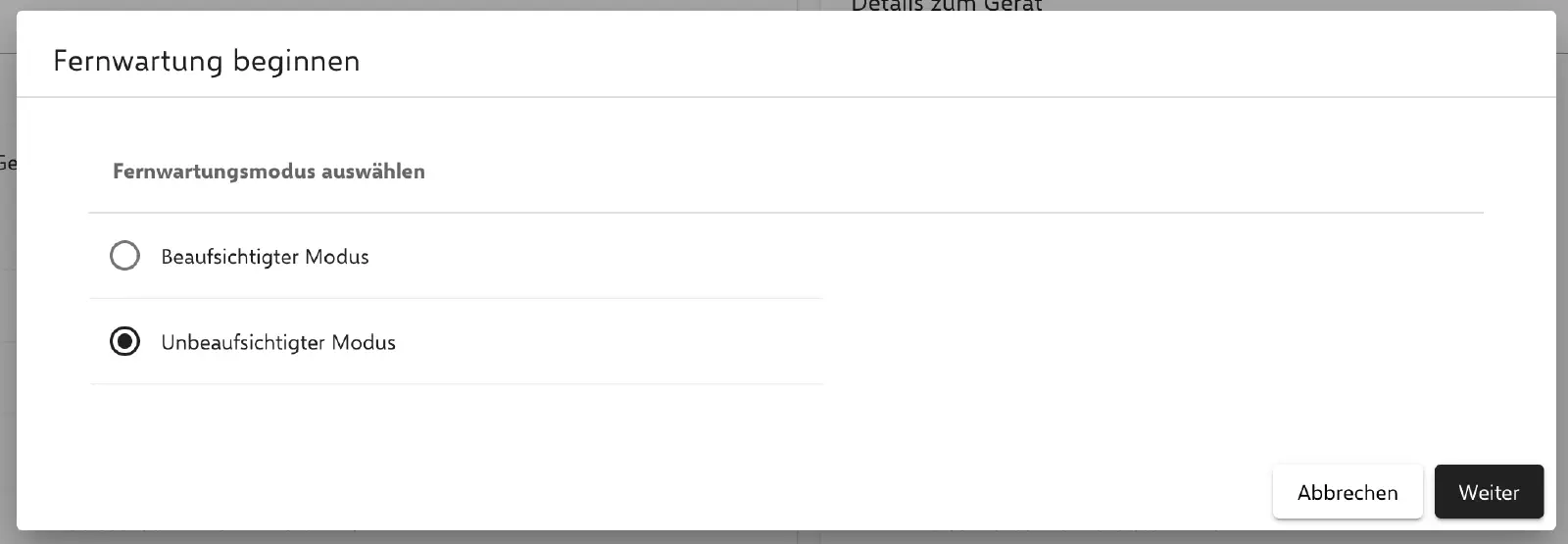 Modus für die Sitzung auswählen