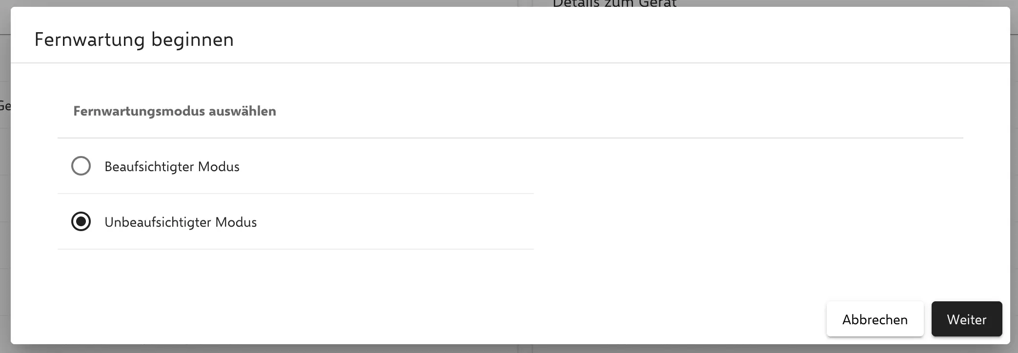 Modus für die Sitzung auswählen