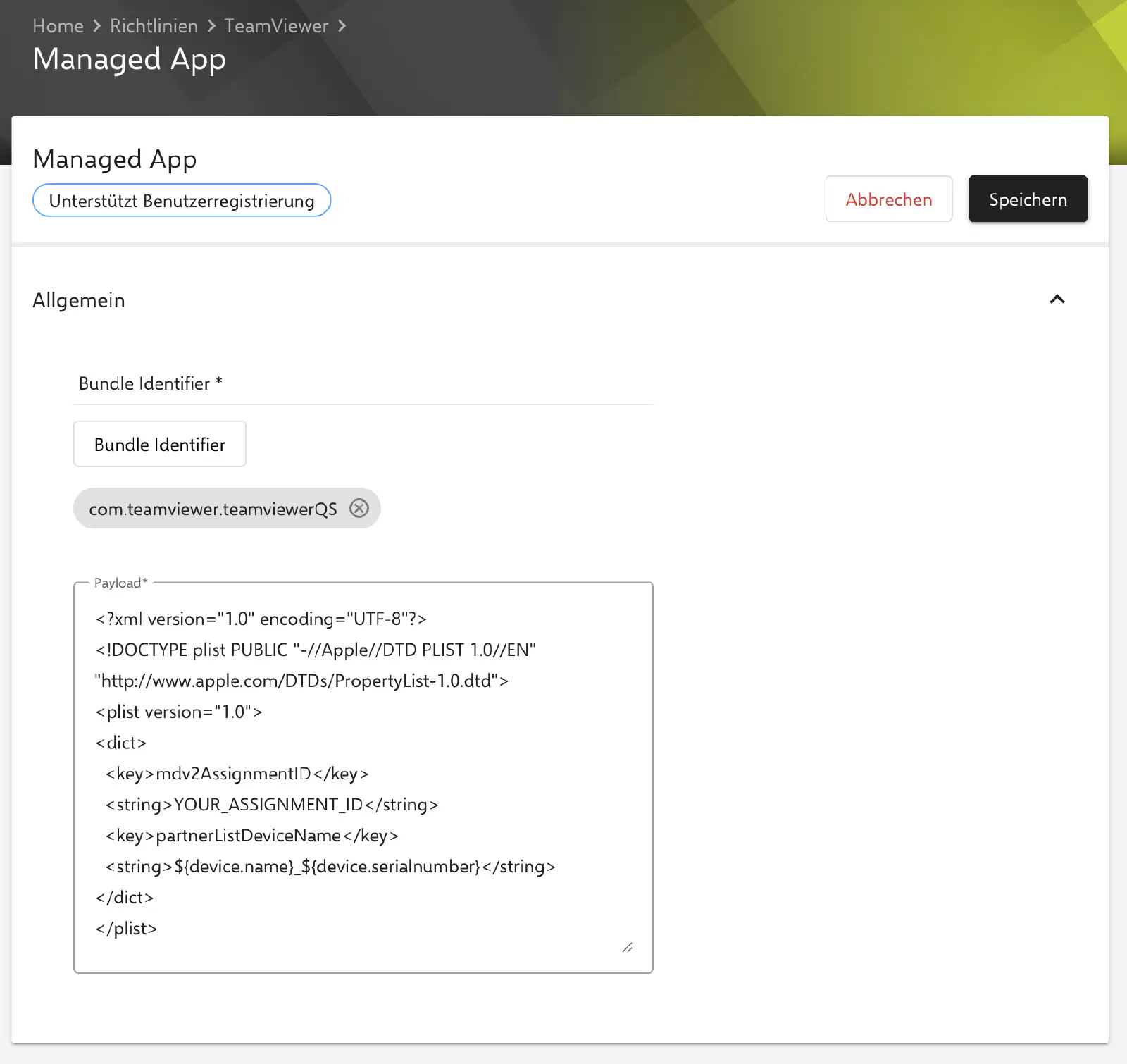 TeamViewer QuickSupport Managed App Konfiguration