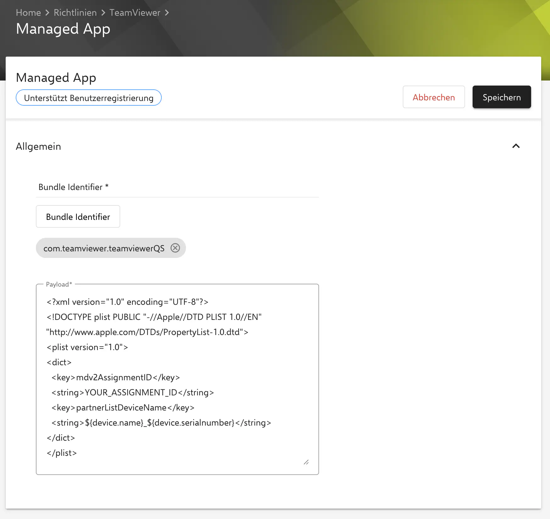 TeamViewer QuickSupport Managed App Konfiguration