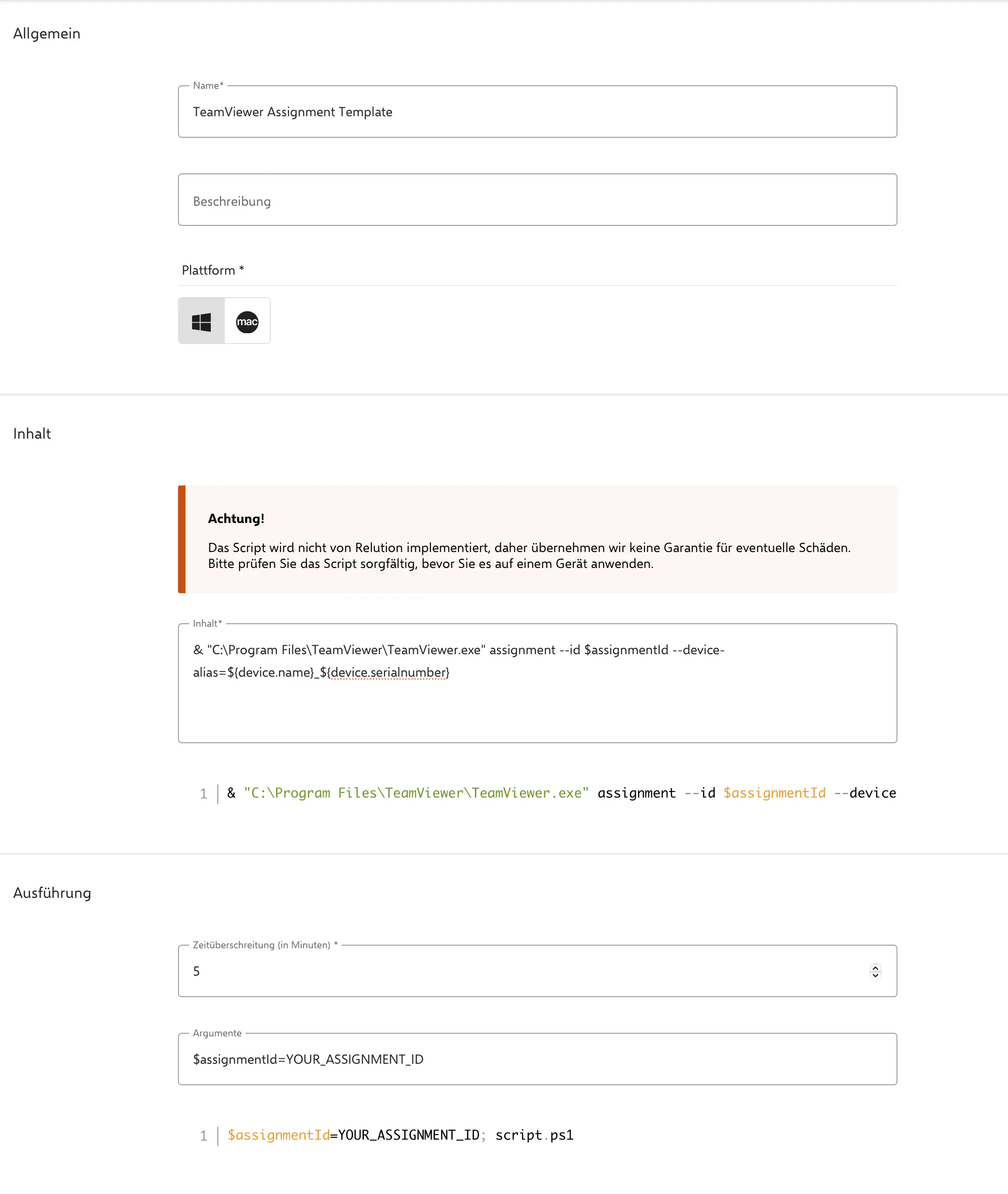 TeamViewer Zuweisungsskript
