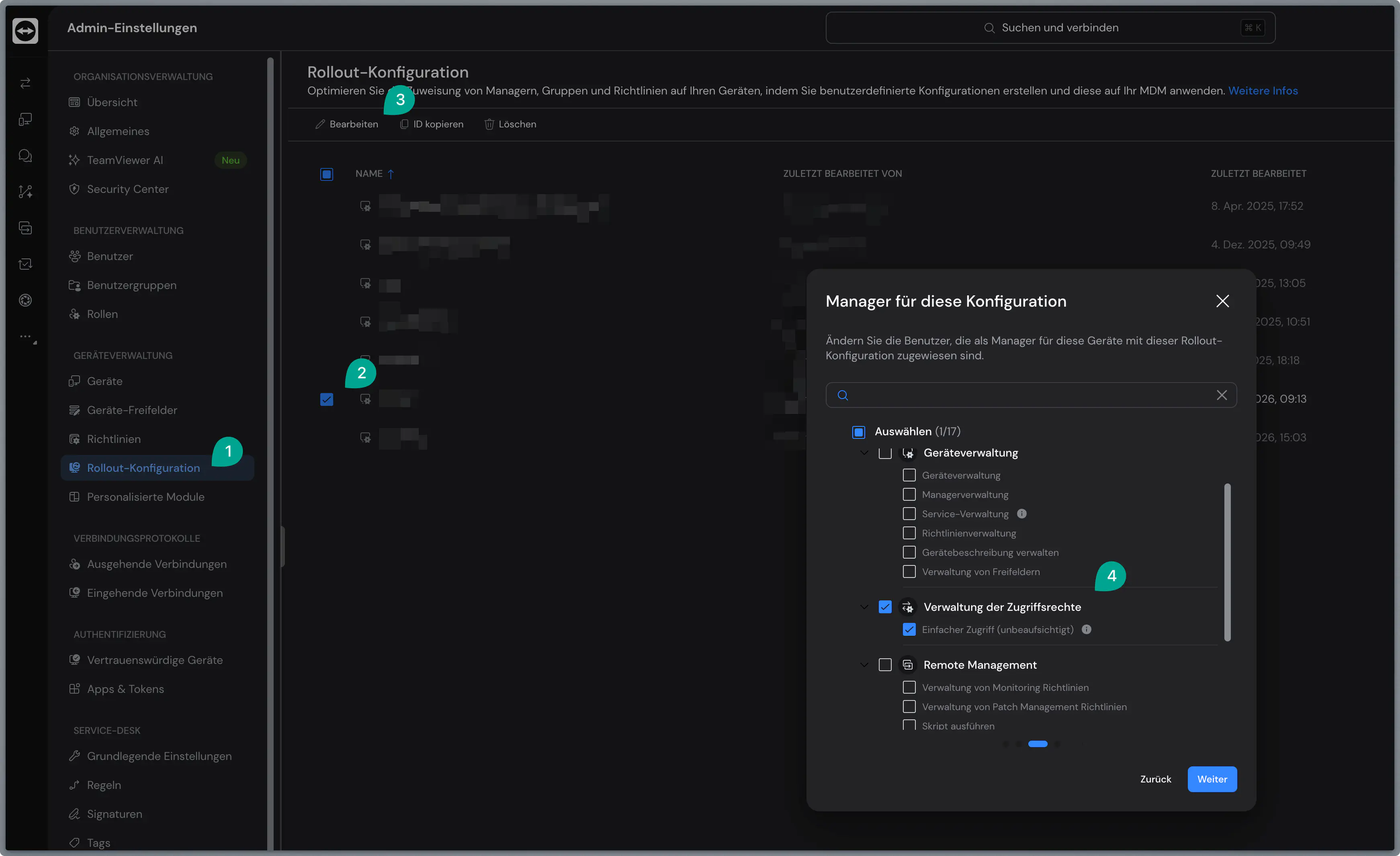 Einfachen Zugriff in TeamViewer Rollout-Konfiguration aktivieren