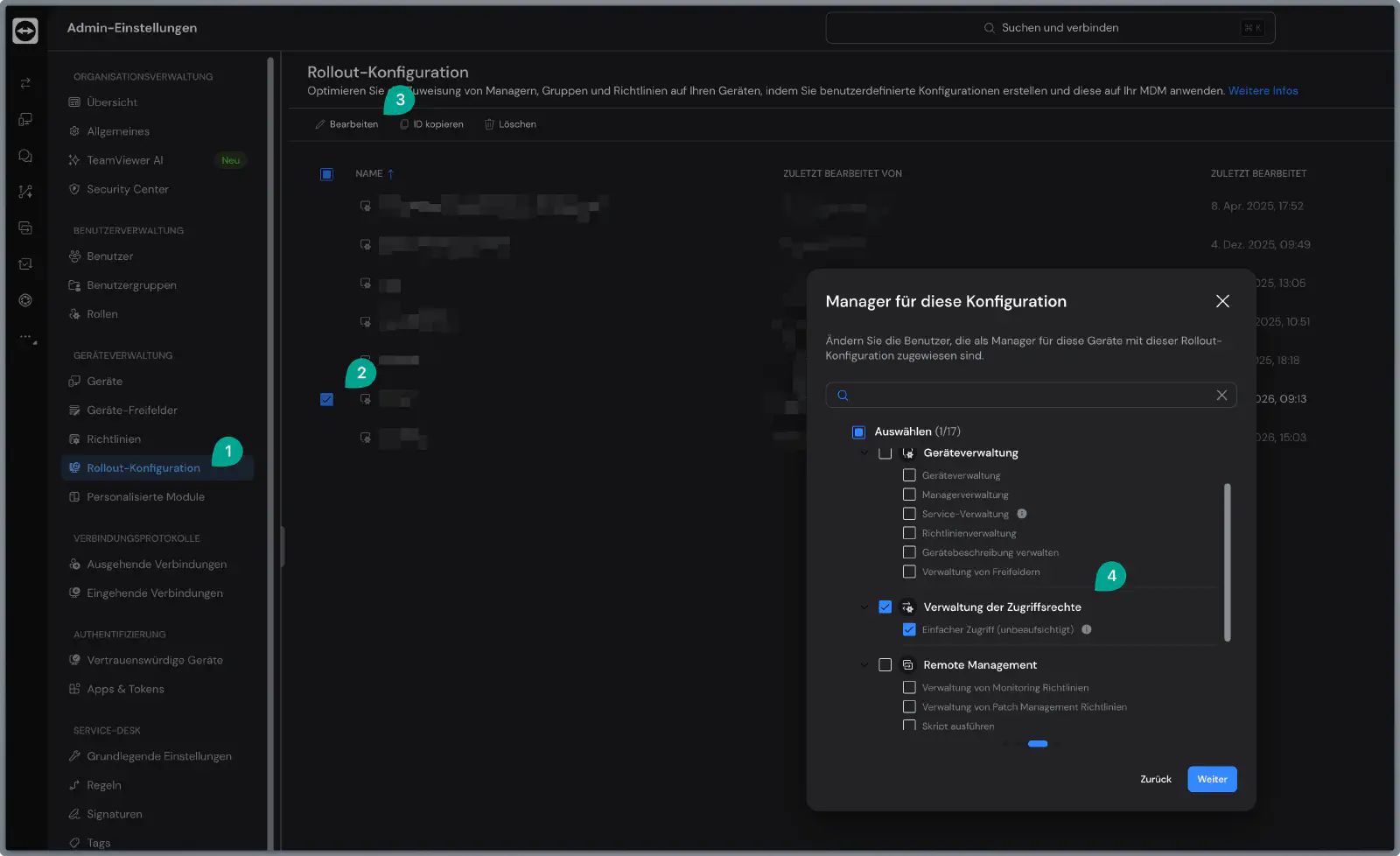 Einfachen Zugriff in TeamViewer Rollout-Konfiguration für unbeaufsichtigten Fernzugriff erlauben