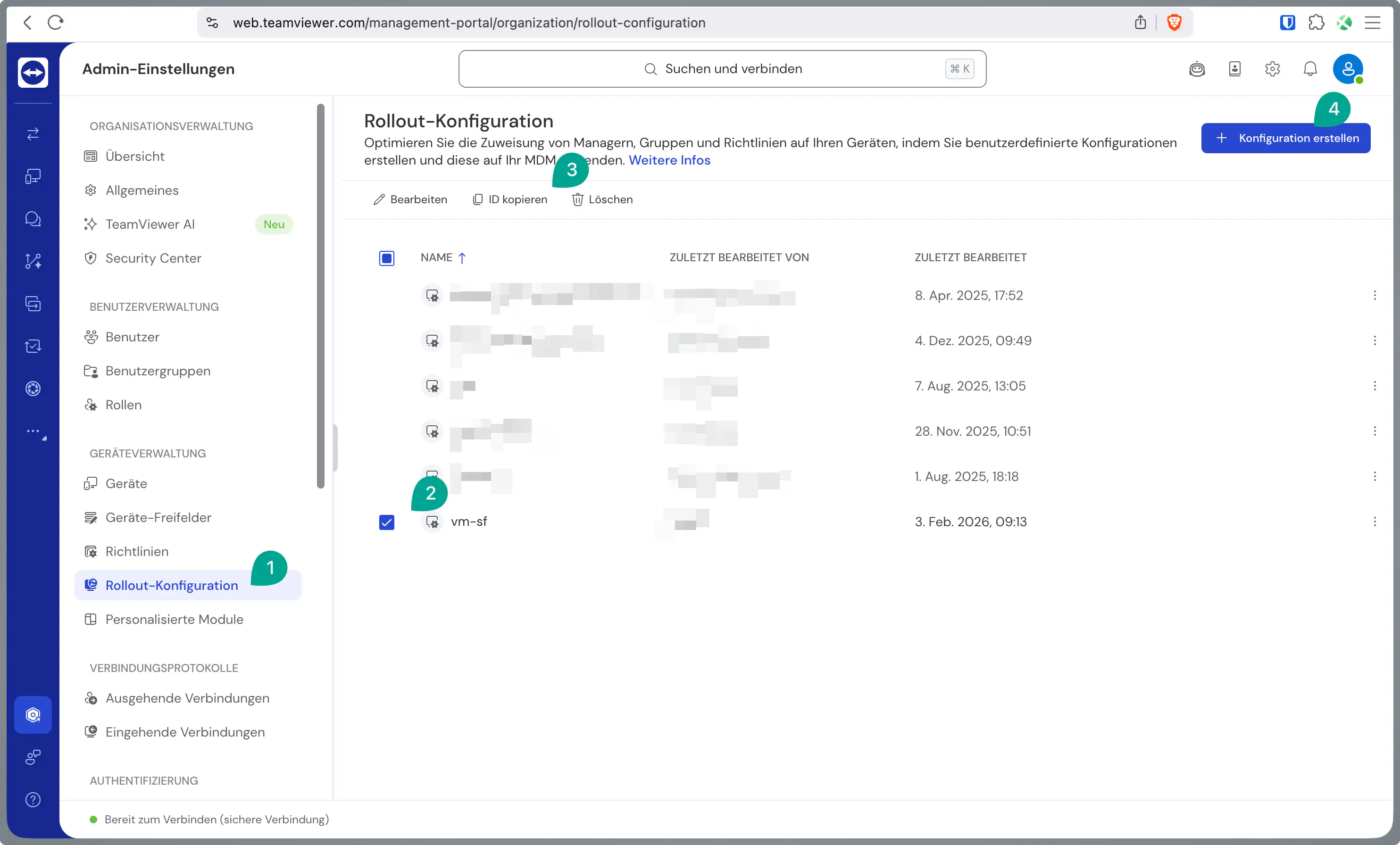 Zuweisungs-ID aus TeamViewer Rollout-Konfiguration im Portal kopieren