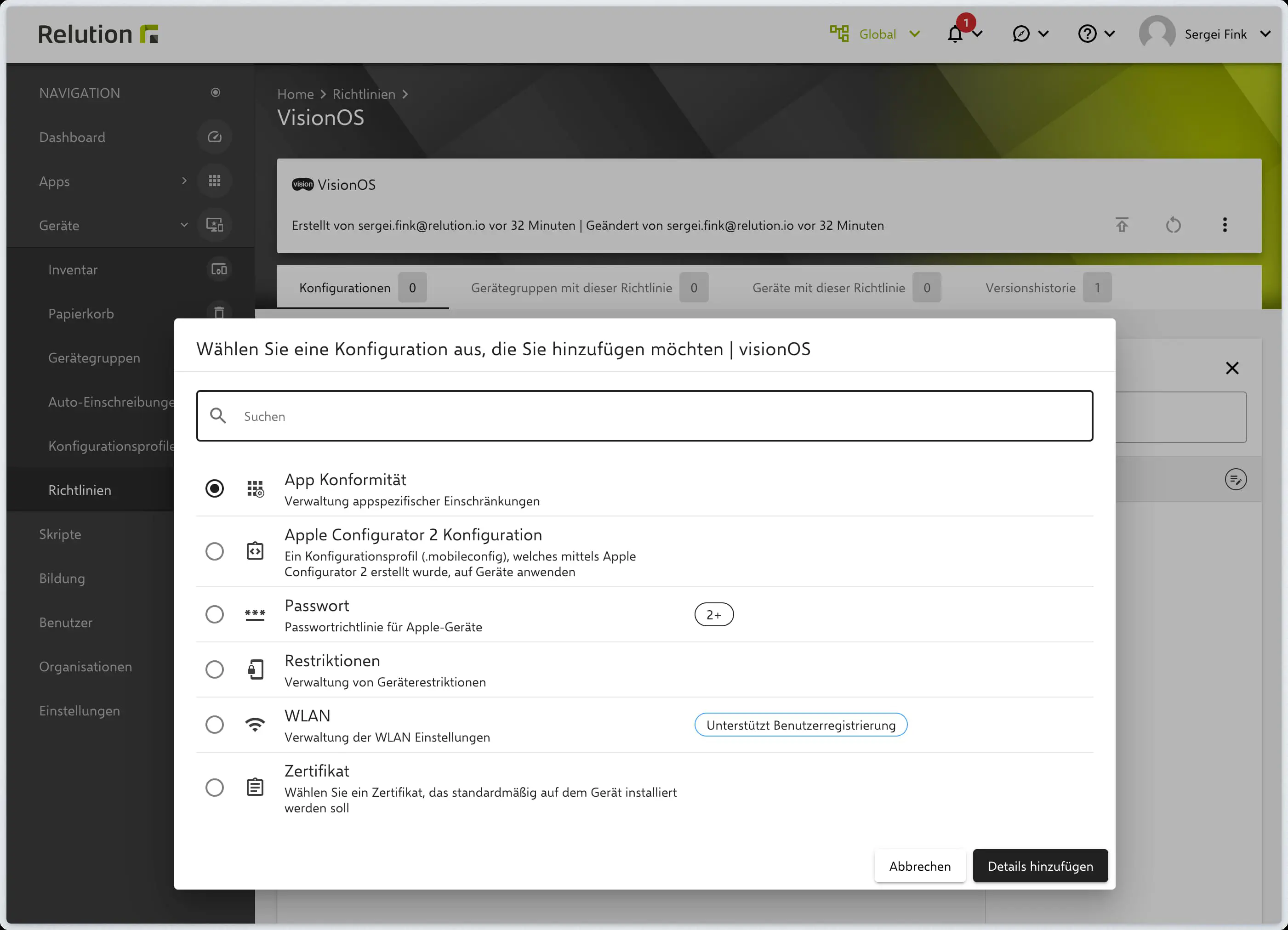 VisionO-Geräte in Relution
