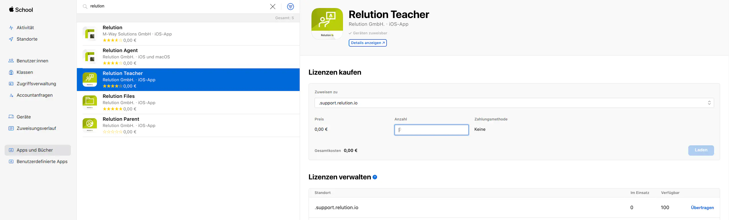App-Lizenzen im Apple School Manager unter Apps und Bücher erwerben