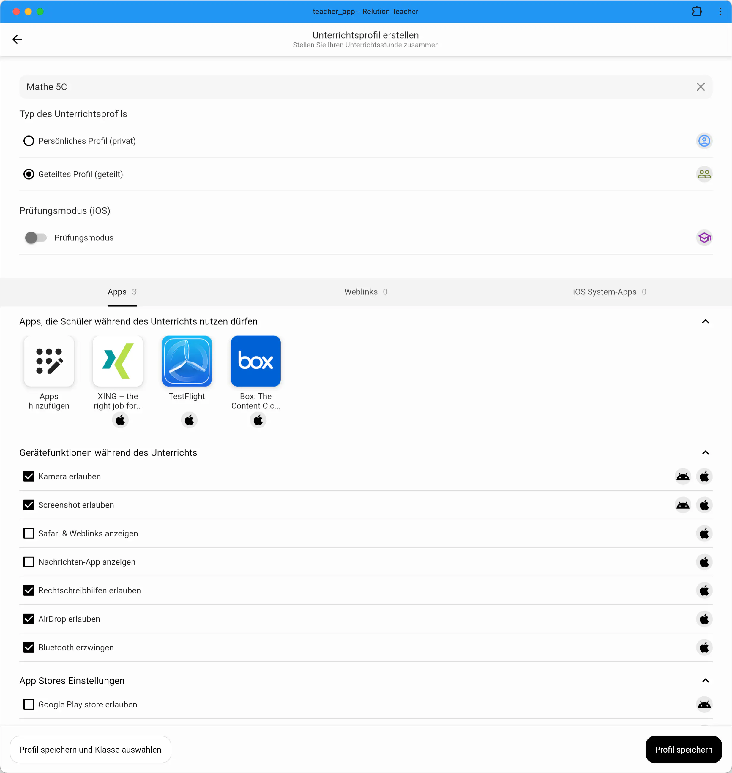 Accessing Relution Teacher web app in navigation under Education