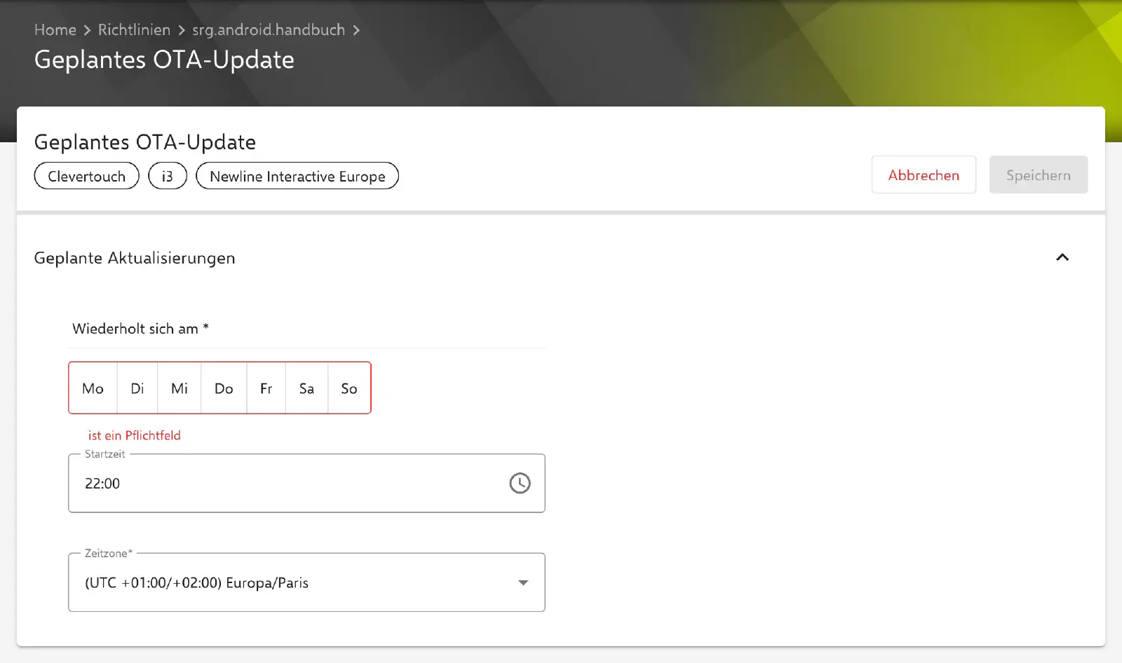 Geplantes OTA-Update Richtlinie