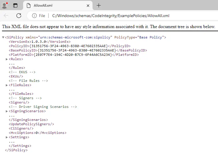 windows app control coniguration xml