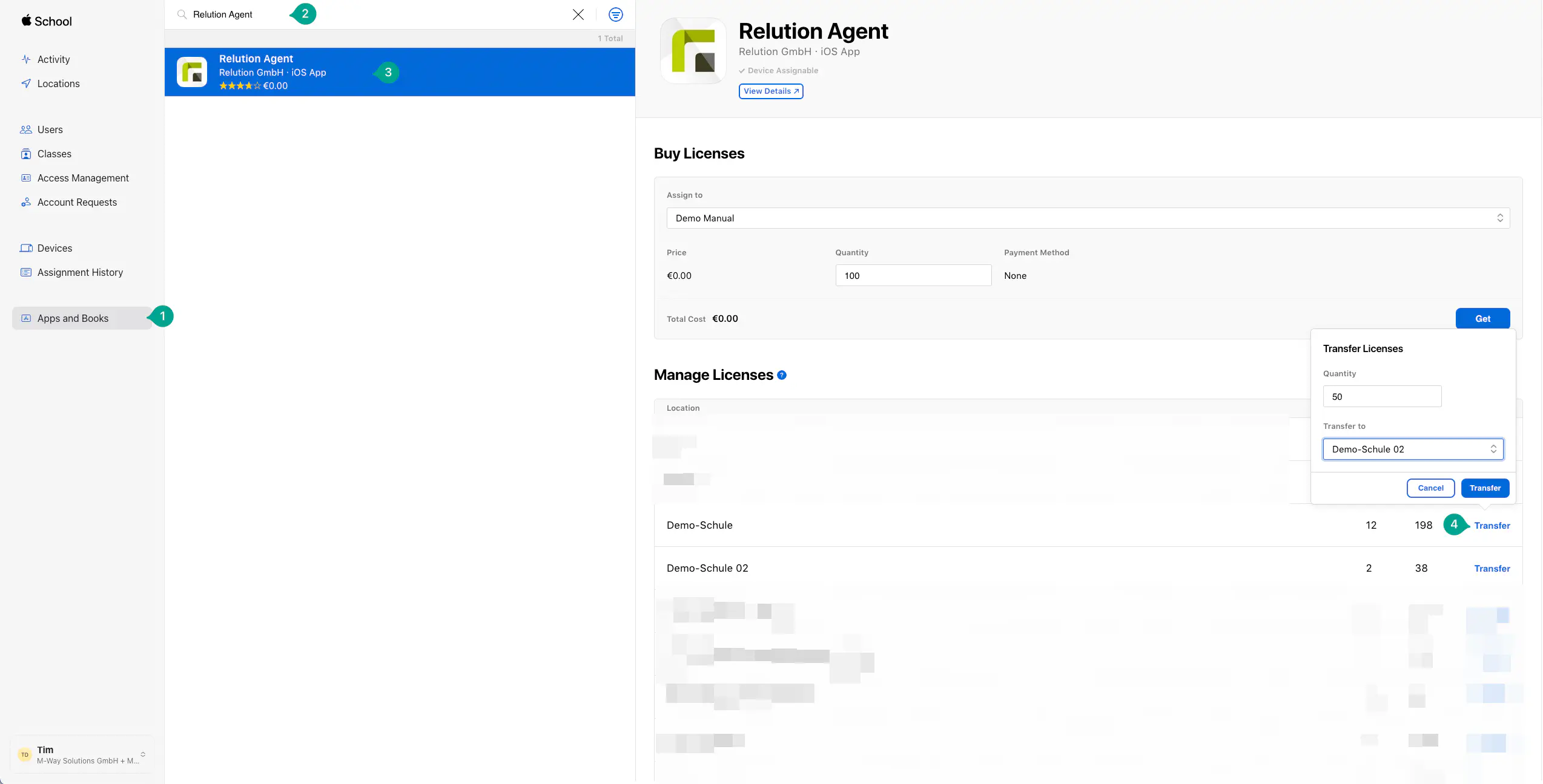 Apple Business Manager transferring VPP licenses between locations for multi-site distribution
