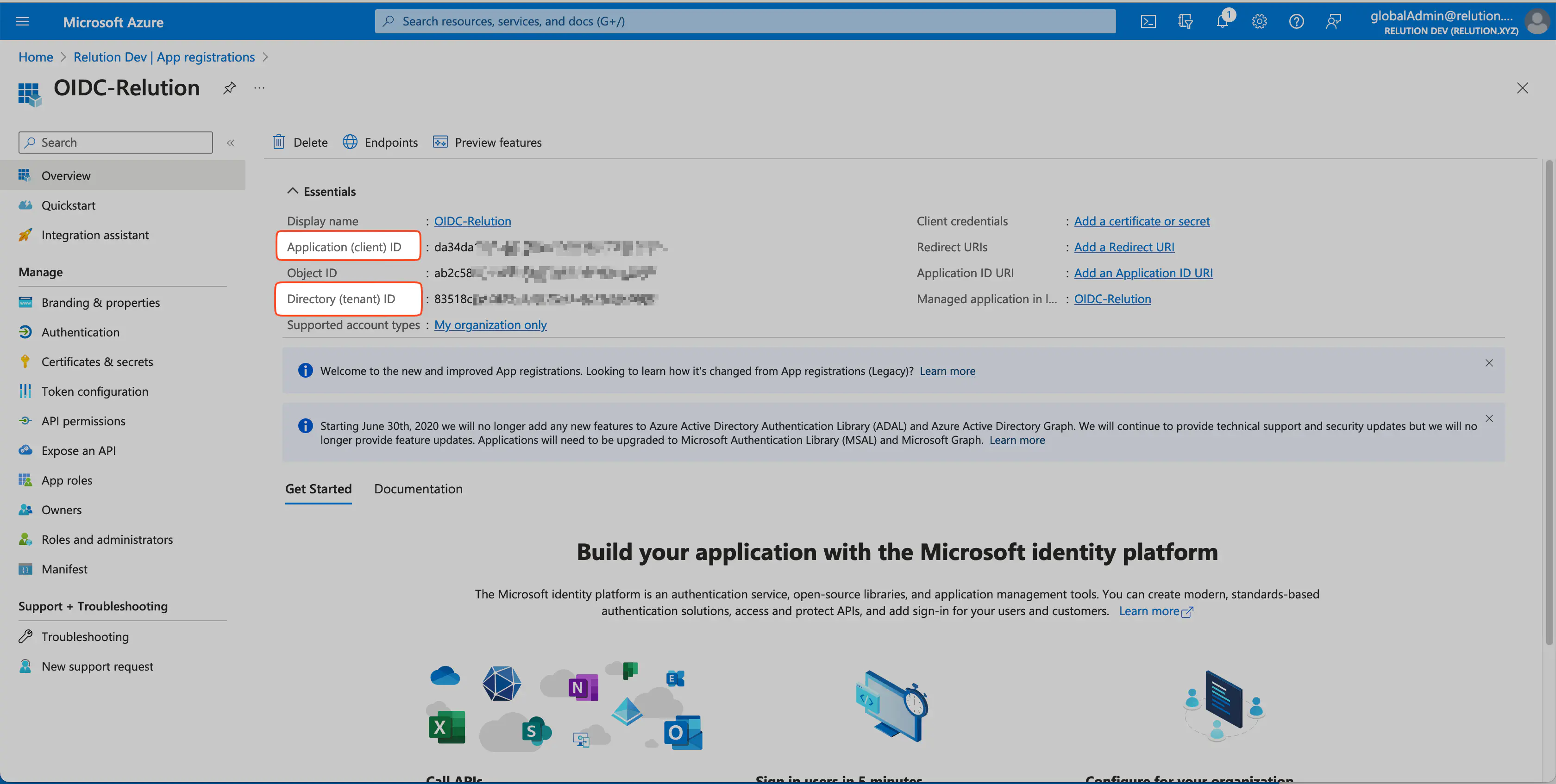 Configuration manuelle des points d’extrémité URI pour Microsoft Azure OIDC dans Relution