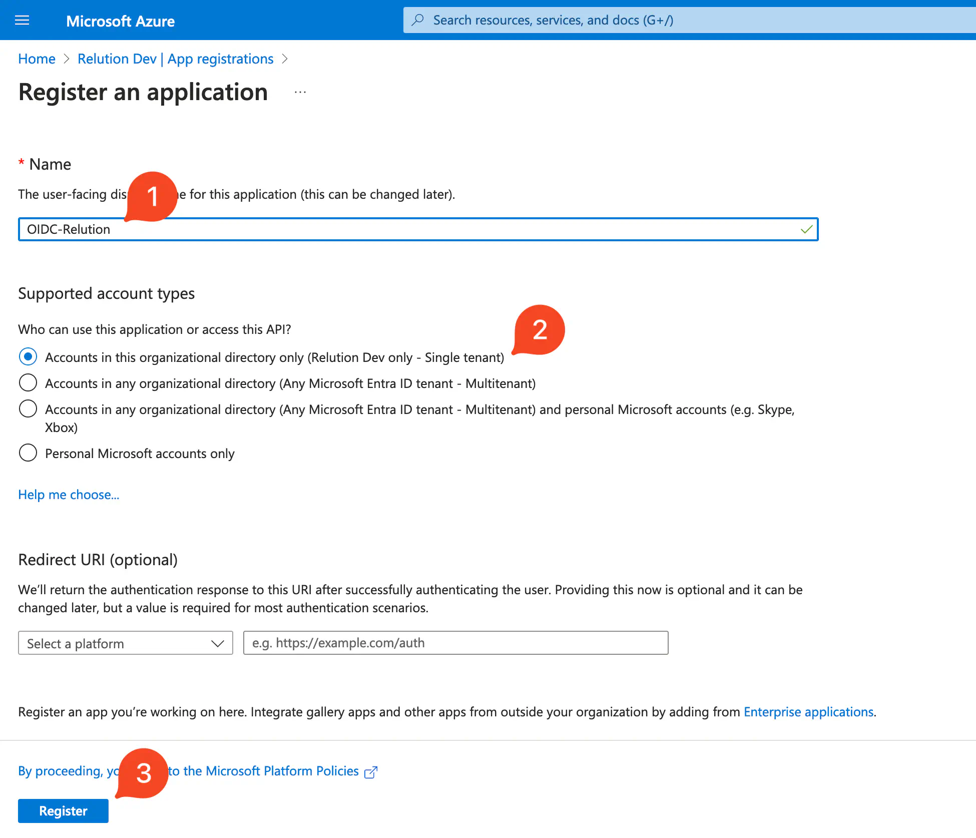 Nommage et enregistrement du registre d’applications OIDC dans Azure