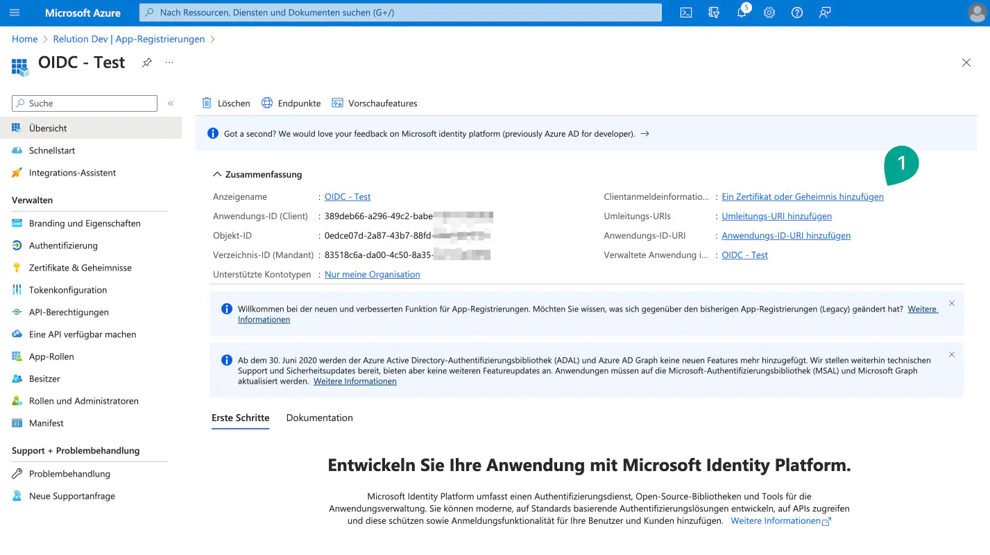 Ajout d’un certificat ou secret client dans Azure sous Certificats et Secrets