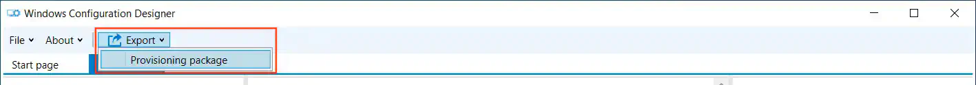 Windows Configuration Designer Export menu with Deployment package option selected