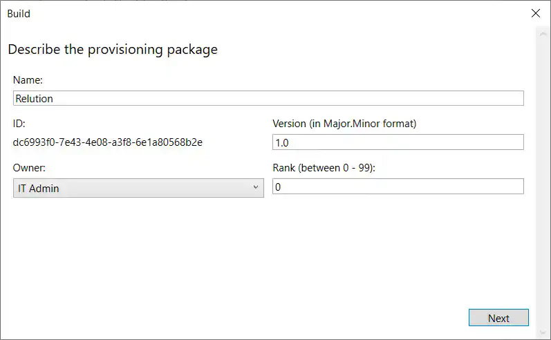Windows Configuration Designer deployment package output location and package name configuration