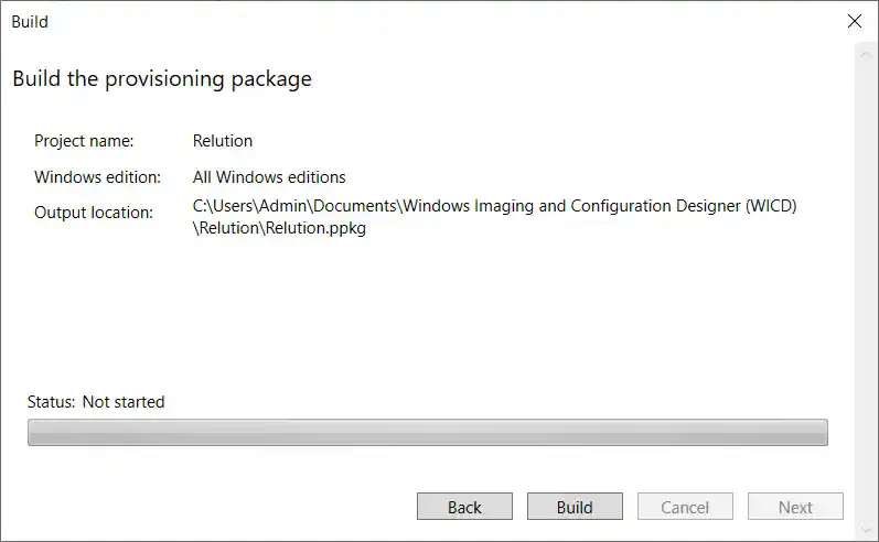 Windows Configuration Designer provisioning package encryption password entry dialog