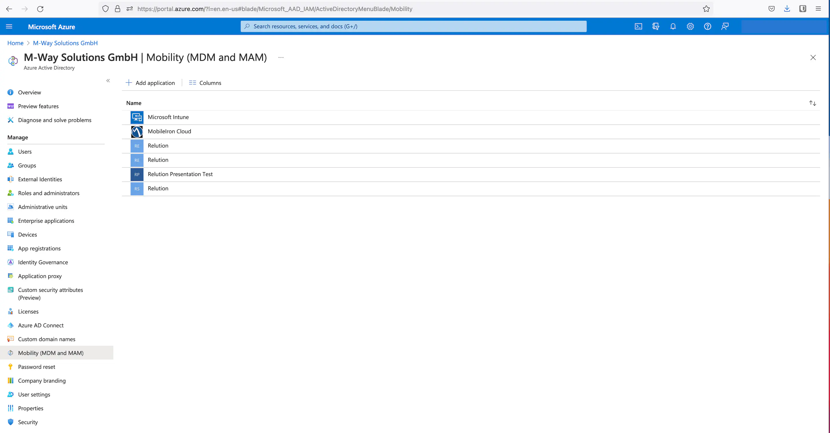 Activation de l’application MDM dans la section Mobilité Azure Active Directory