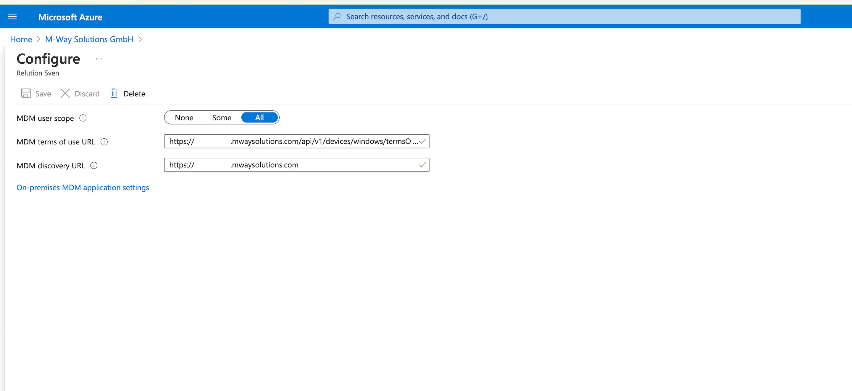 Saisie des URLs MDM Relution et périmètre utilisateurs dans la configuration Azure
